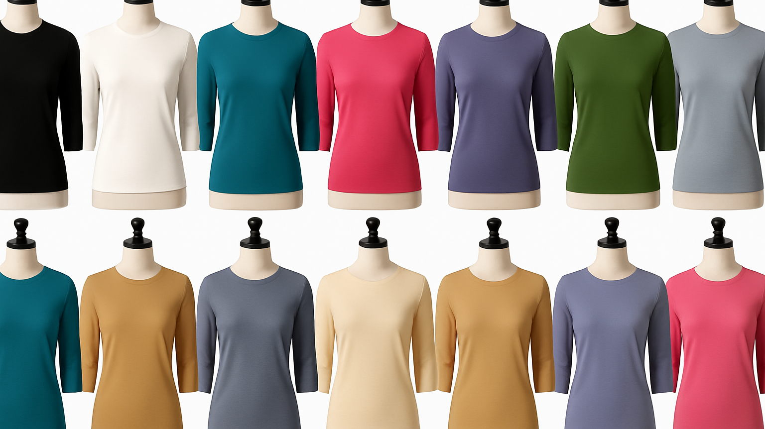 Nuggles® tees on mannequins in multiple colors.