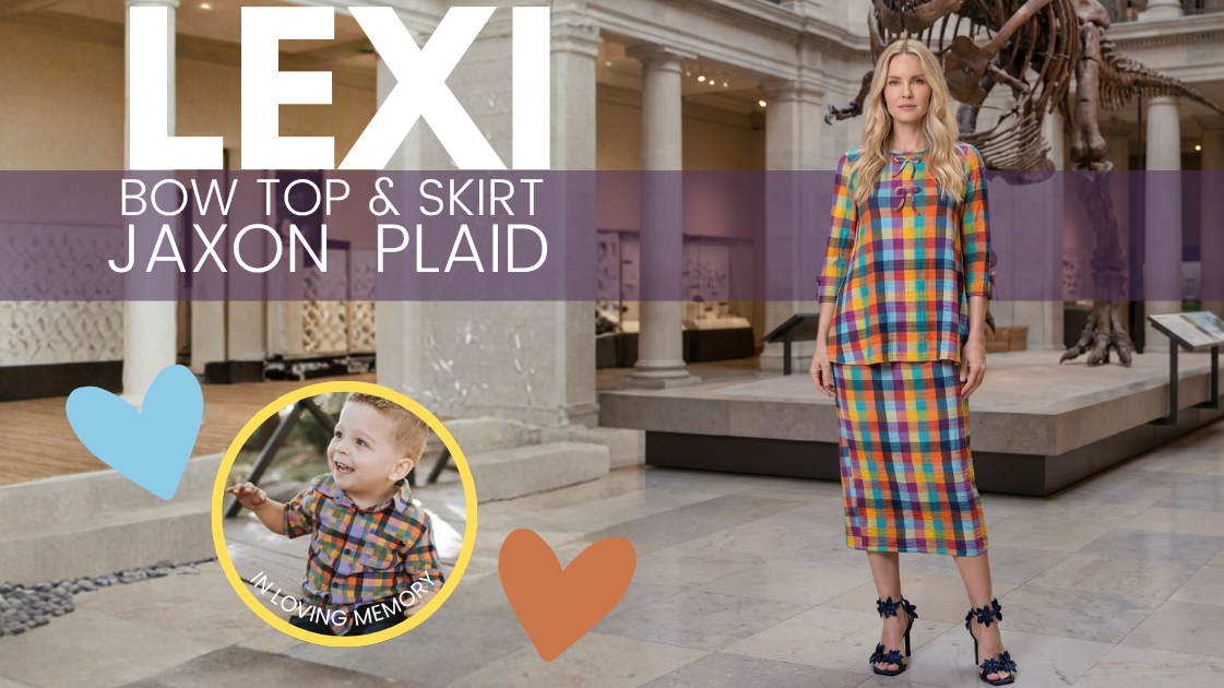 Nuggles Lexi Bow Top and matching 31 inch Lexi Skirt July release in four prints