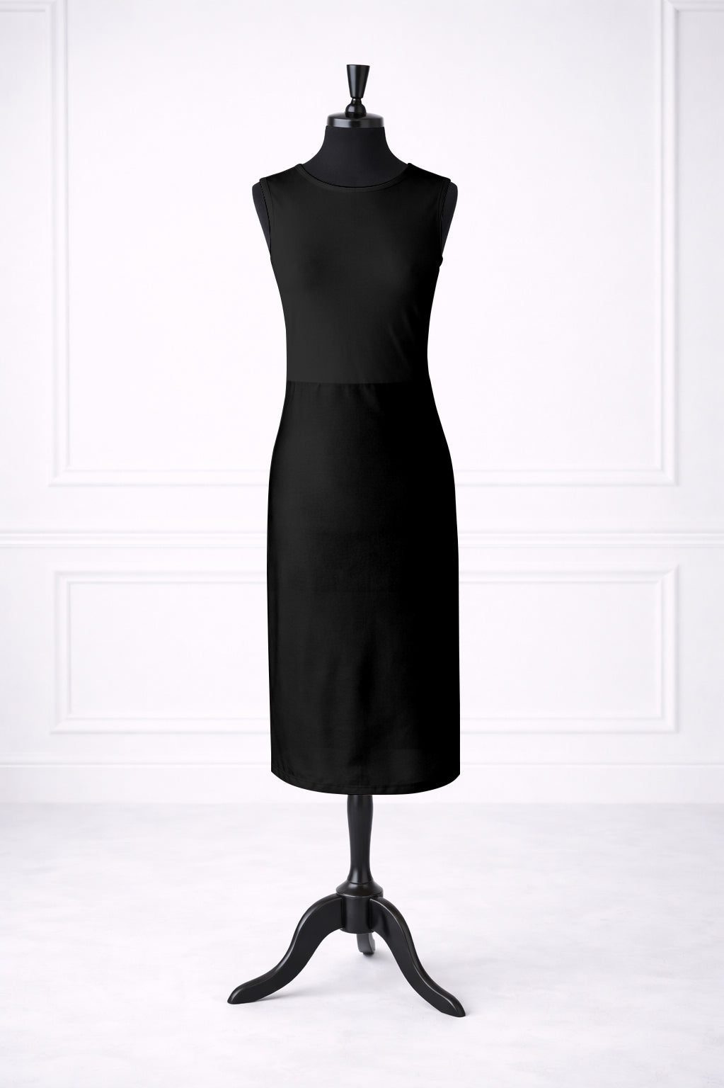 Model wearing Modest Nuggles® Nova Dress in Navy