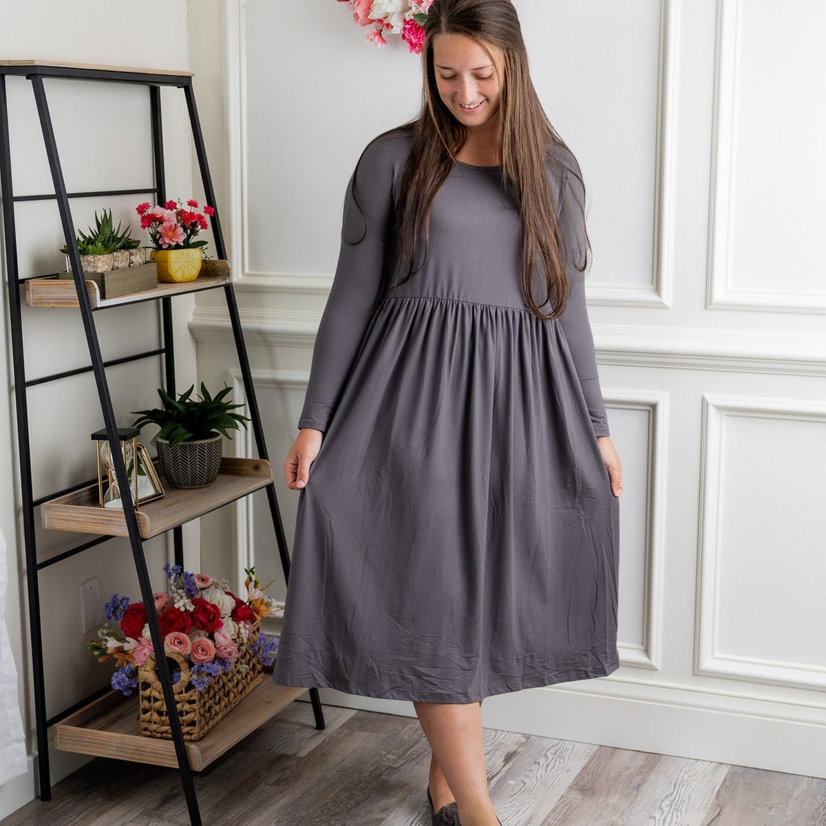 grey plus size dress Cicinia Steel Grey Mother Of The Bride Dress With Sleeves Plus Size Long Chiffon A-line Ankle Length Shawl Collar main image 1