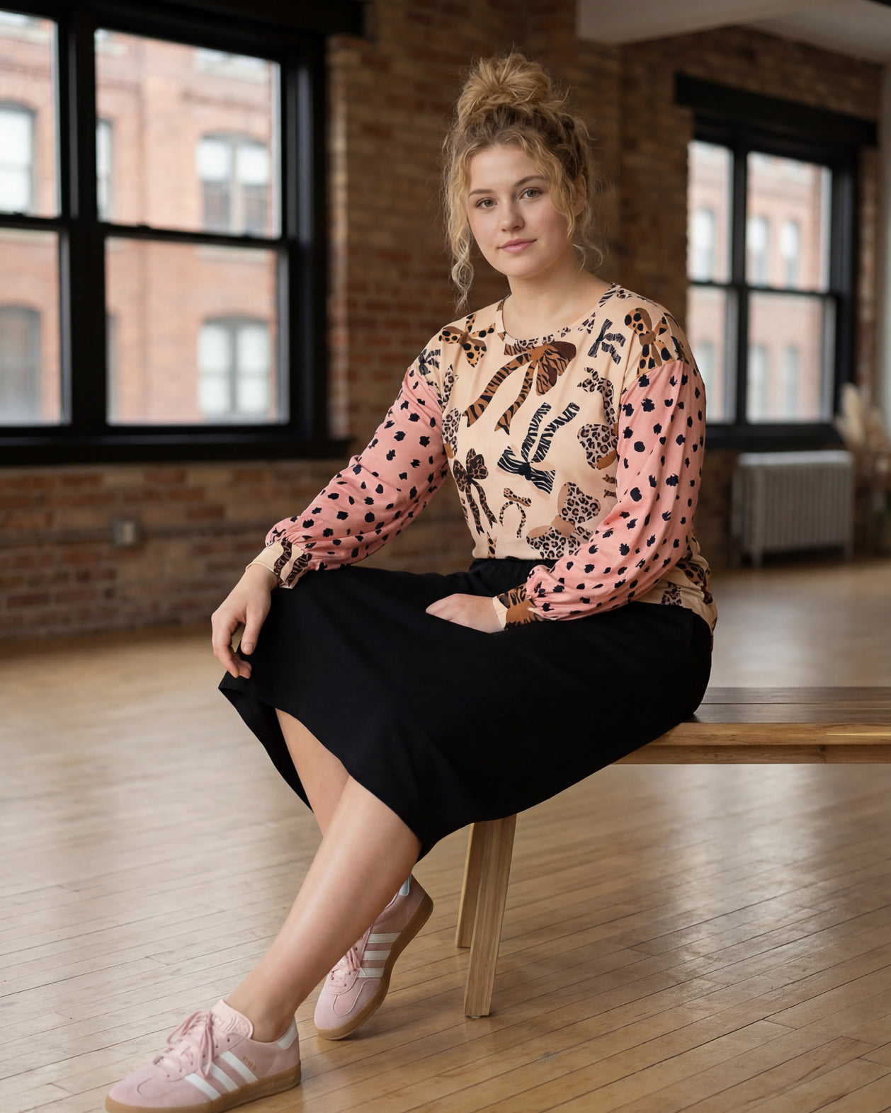 Model wearing Nuggles® Bryauna Top in Love & Leopard