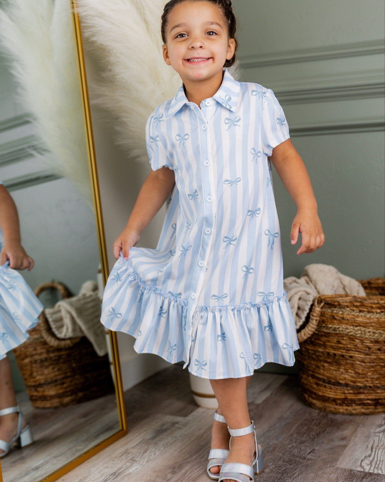 Girls Ellie Dress in Sweet Ribbon Stripe nuggles-clothing