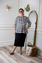 Modest 3/4 sleeve tunic top for women – Lexi Top by Nuggles®, flattering loose fit with soft stretch fabric.