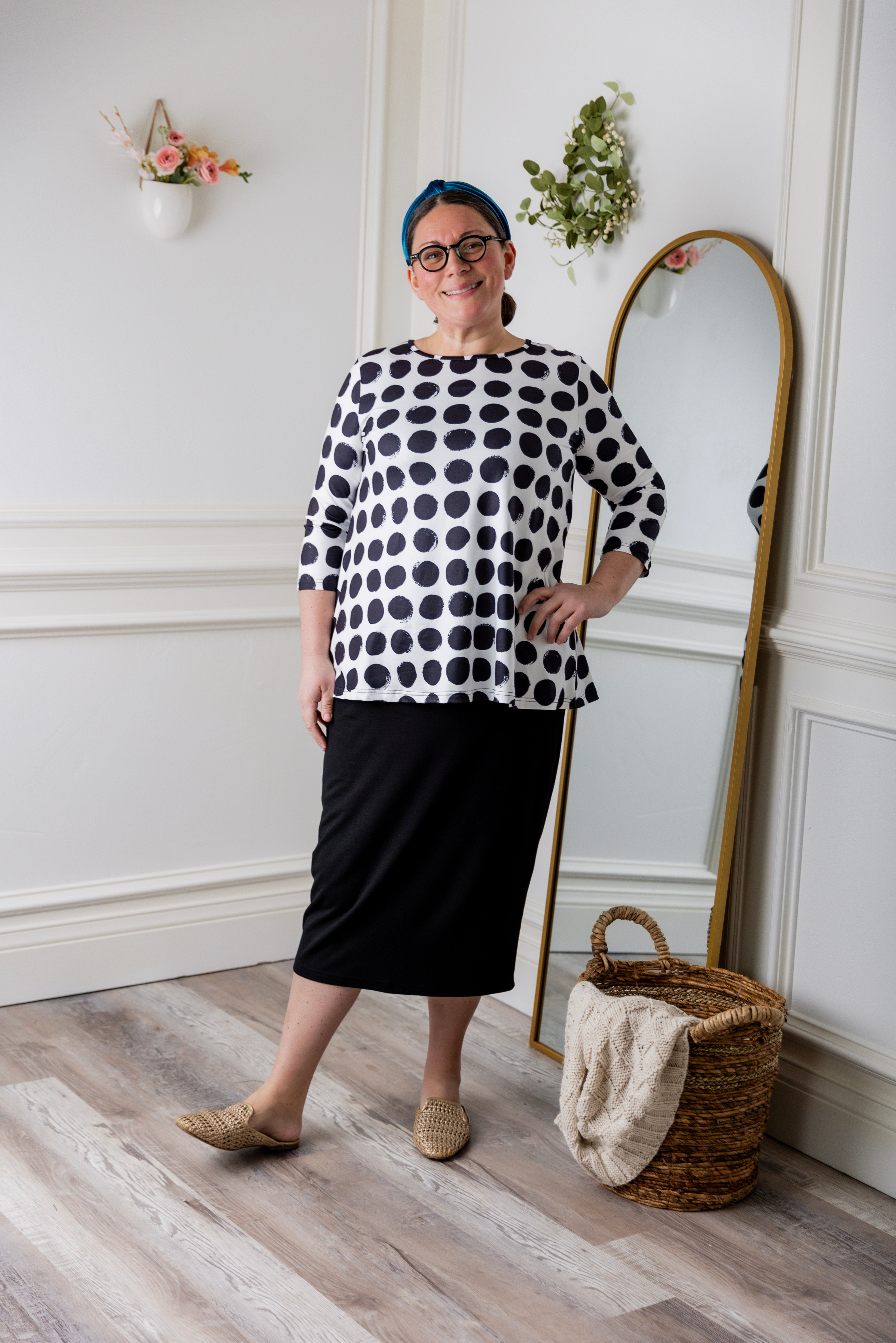 Modest 3/4 sleeve tunic top for women – Lexi Top by Nuggles®, flattering loose fit with soft stretch fabric.