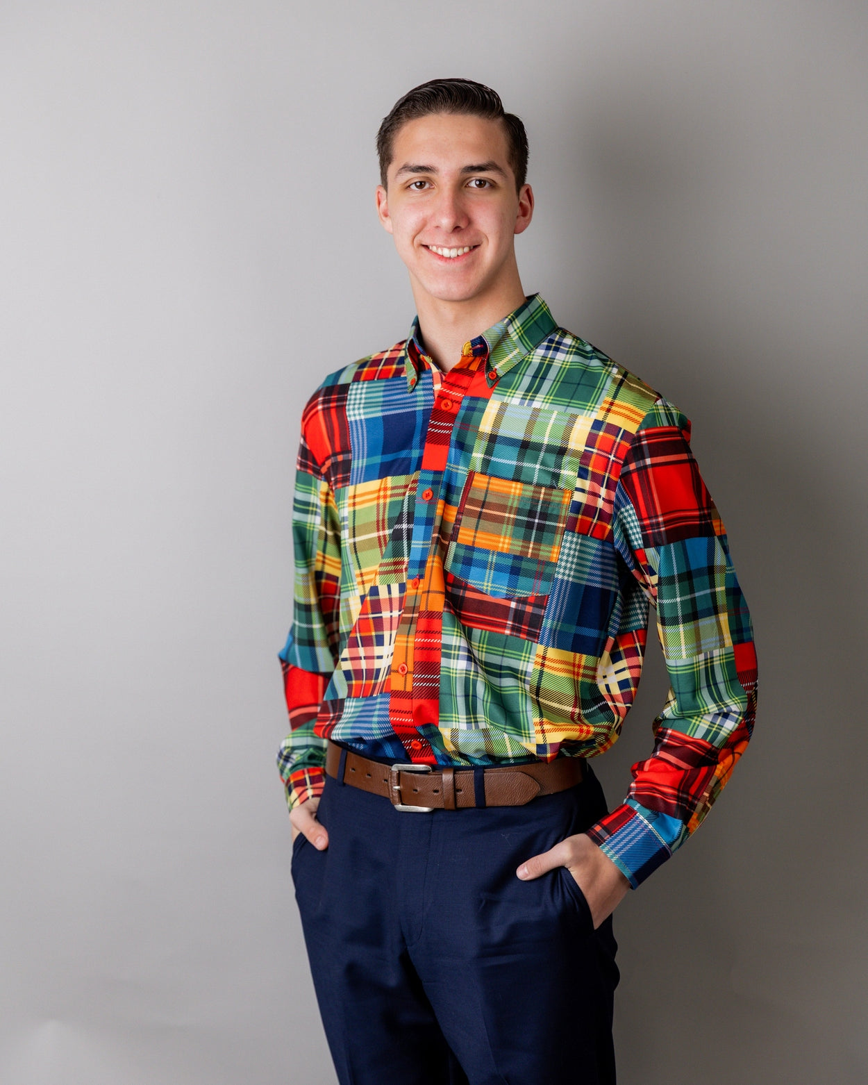 Men's Button Down Shirt in Patch Plaid - Final Sale nuggles-clothing