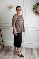 Modest 3/4 sleeve tunic top for women – Lexi Top by Nuggles®, flattering loose fit with soft stretch fabric.