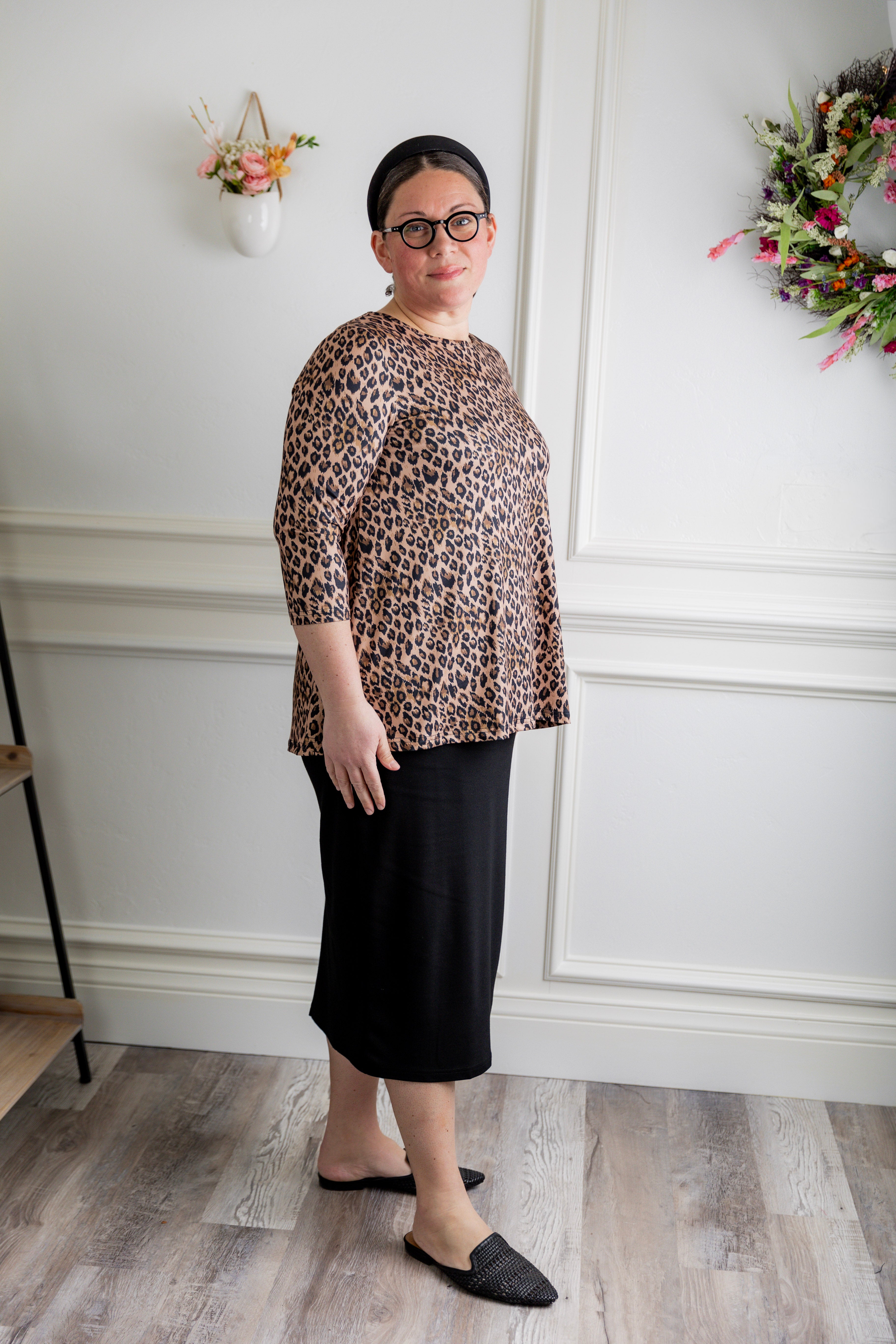 Modest 3/4 sleeve tunic top for women – Lexi Top by Nuggles®, flattering loose fit with soft stretch fabric.