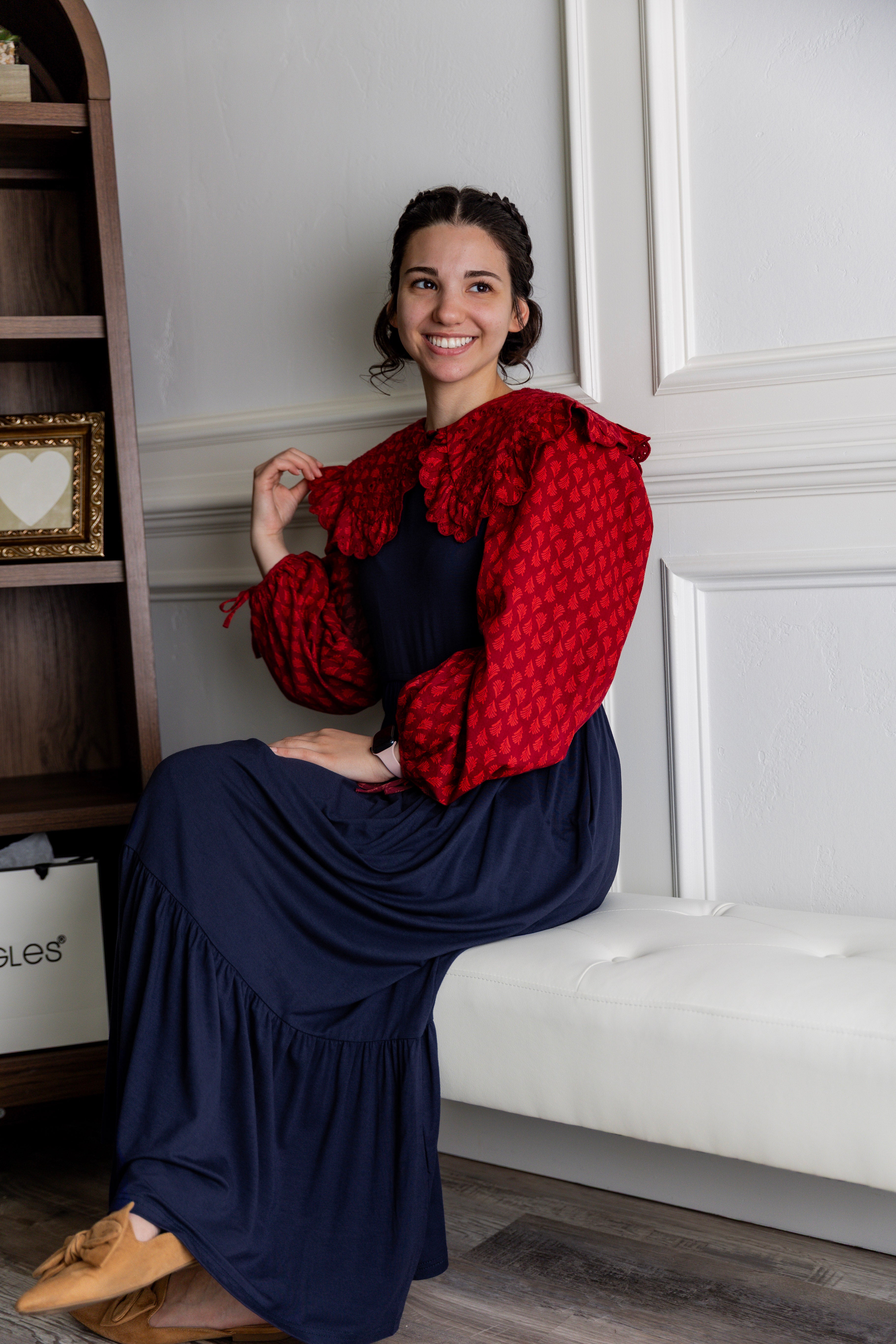 Model wearing the Nuggles® Riley Dress in Navy