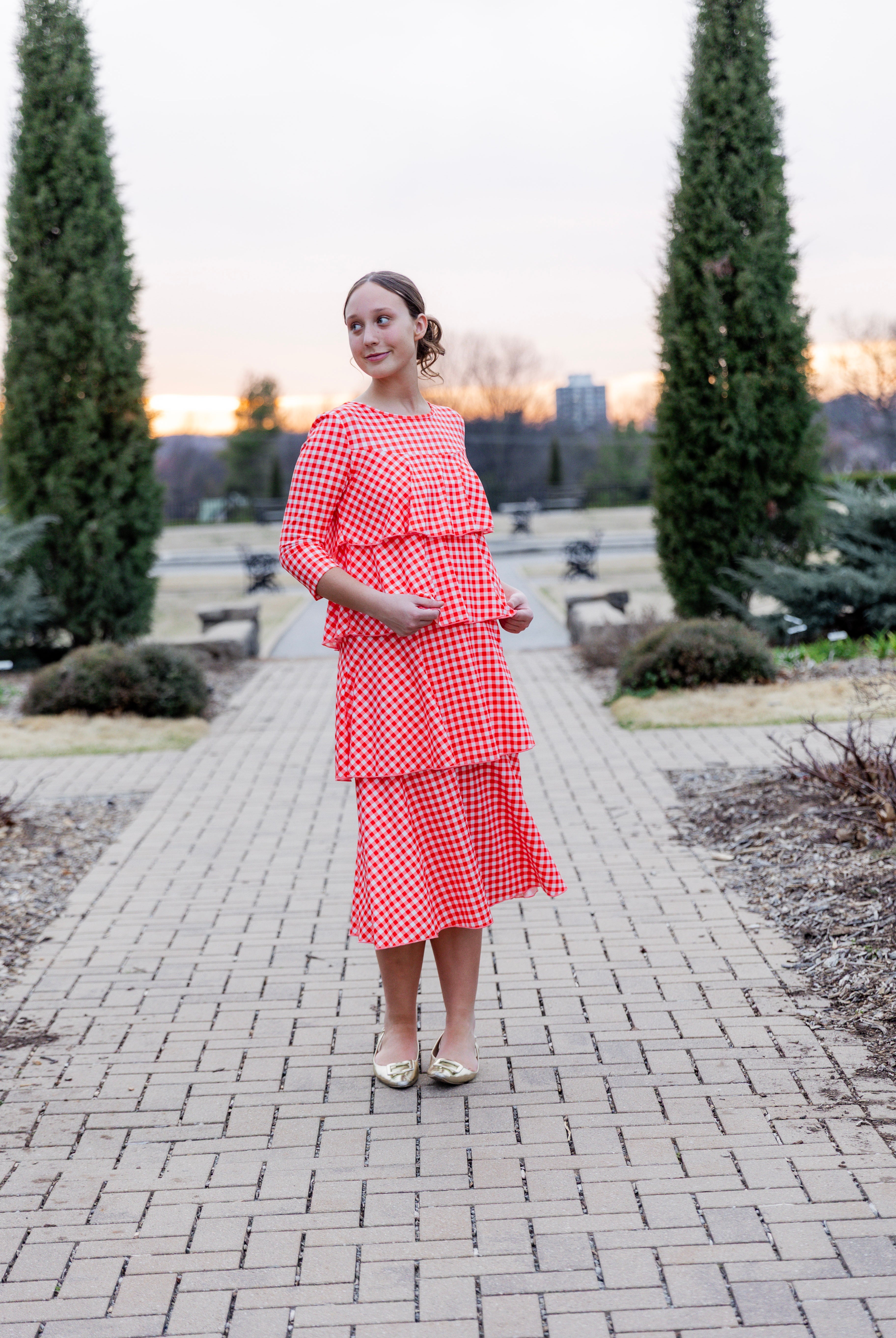 Model wearing the Olivia Dress in soft, modest fabric – timeless, ruffle-free design ideal for church, work, or everyday wear