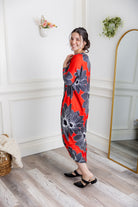 Modest dolman sleeve dress for women with relaxed fit and tapered hem, made from soft stretch knit fabric – perfect for everyday wear.