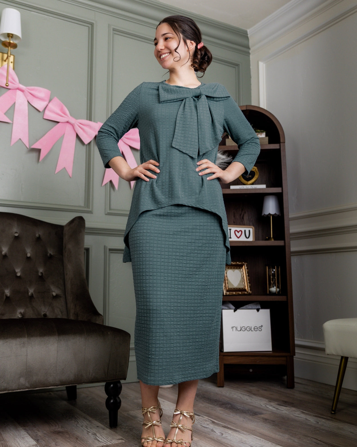 31" Eleanor Skirt in Green - Final Sale nuggles-clothing