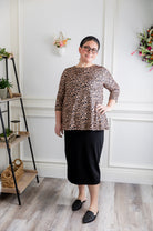 Modest 3/4 sleeve tunic top for women – Lexi Top by Nuggles®, flattering loose fit with soft stretch fabric.