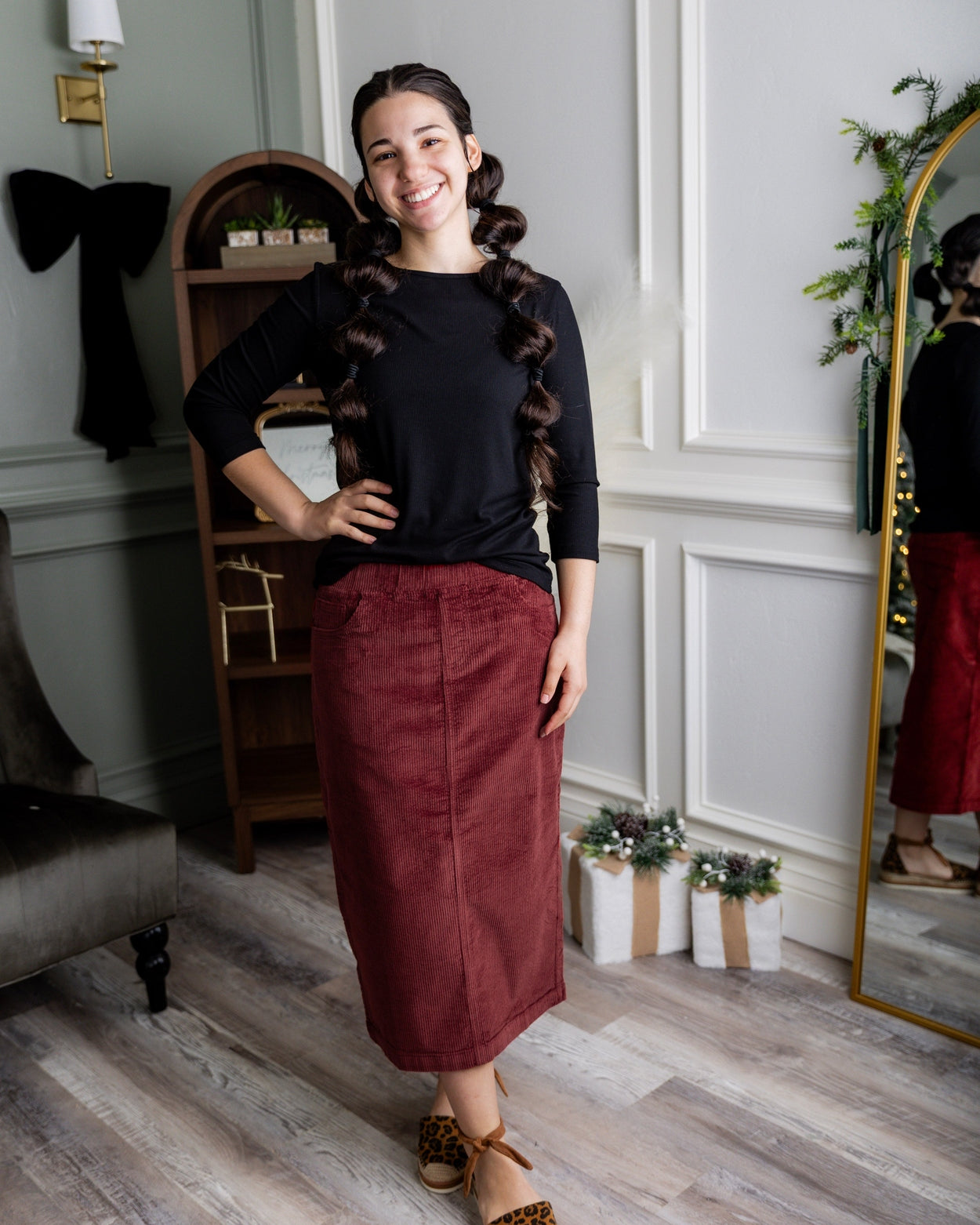 31" Corduroy Skirt in Brick Red - Final Sale nuggles-clothing