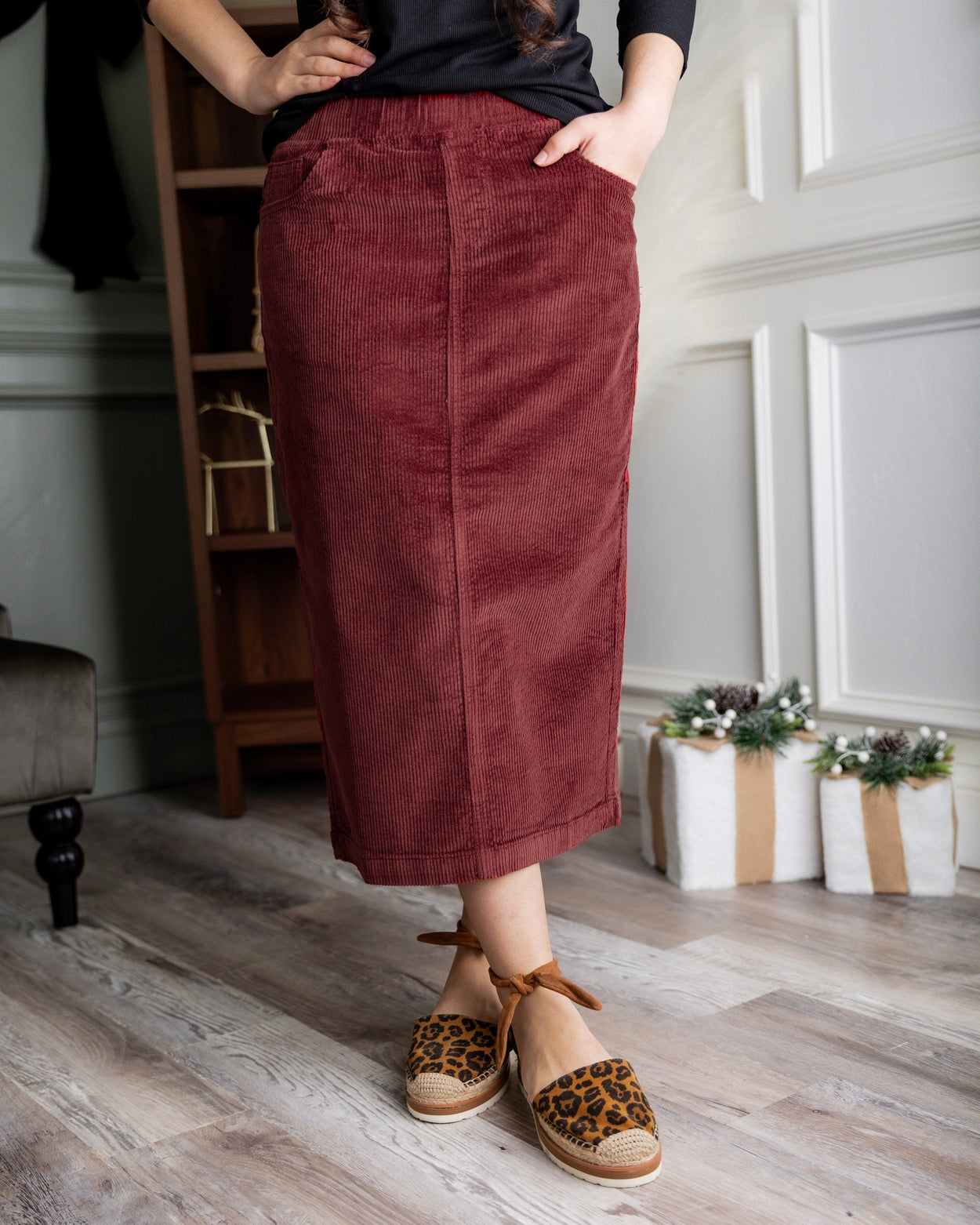 31" Corduroy Skirt in Brick Red - Final Sale nuggles-clothing
