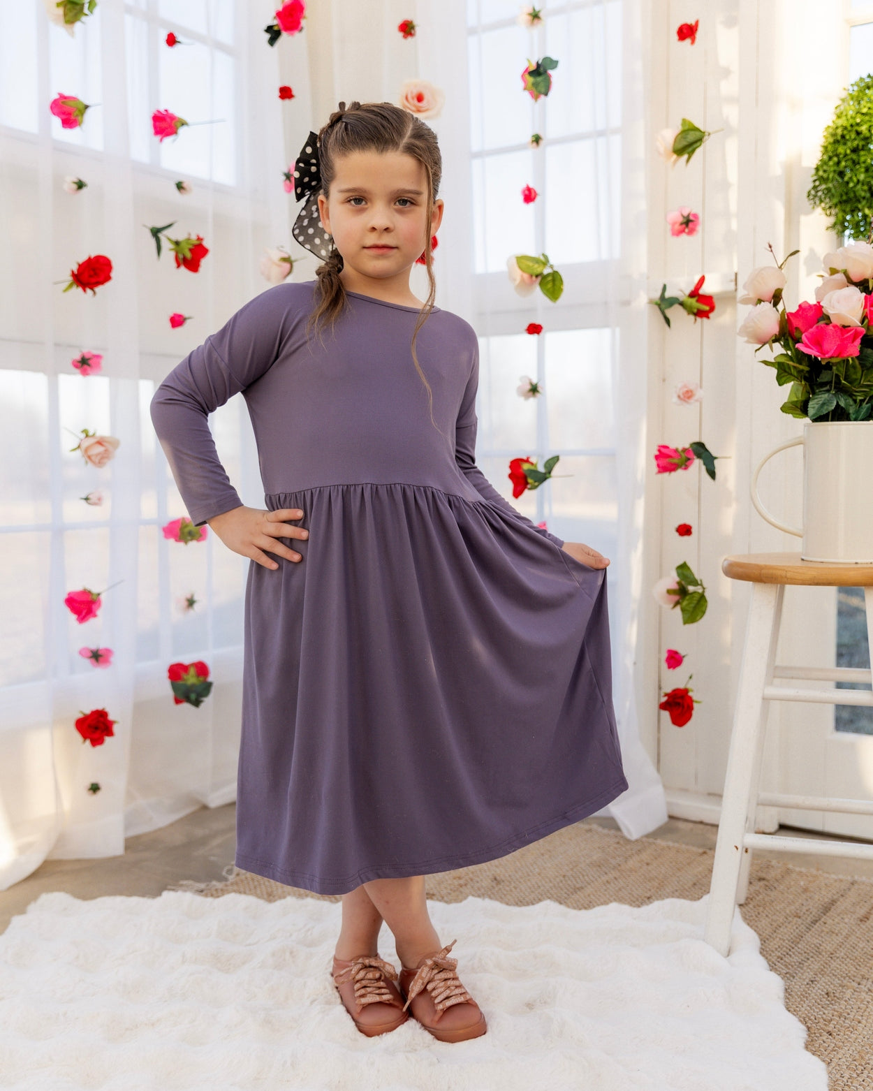 Girls' Farah Dress in Purple - Final Sale nuggles-clothing