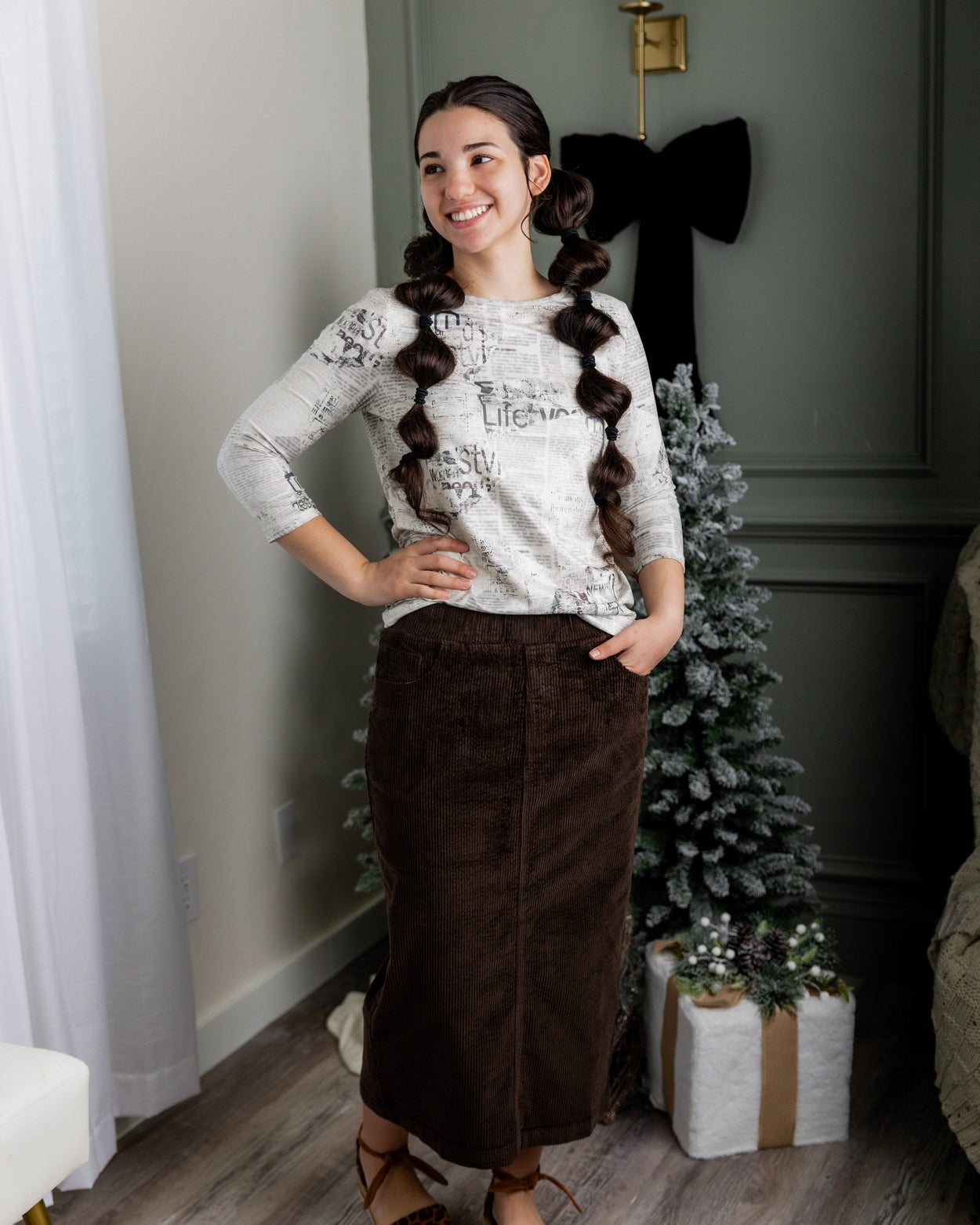 31" Corduroy Skirt in Chocolate Brown - Final Sale nuggles-clothing