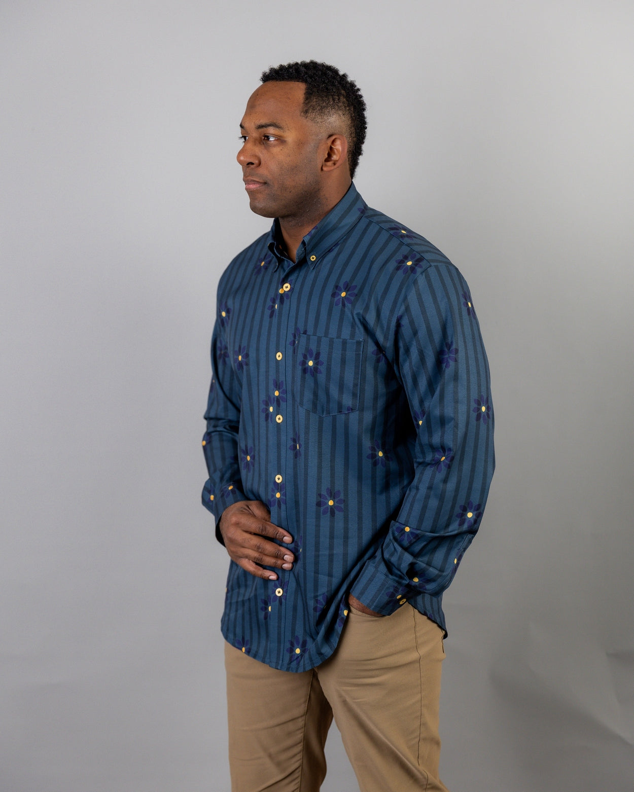 Men's Button Down Shirt in Pinstripe Ditsy - Final Sale nuggles-clothing