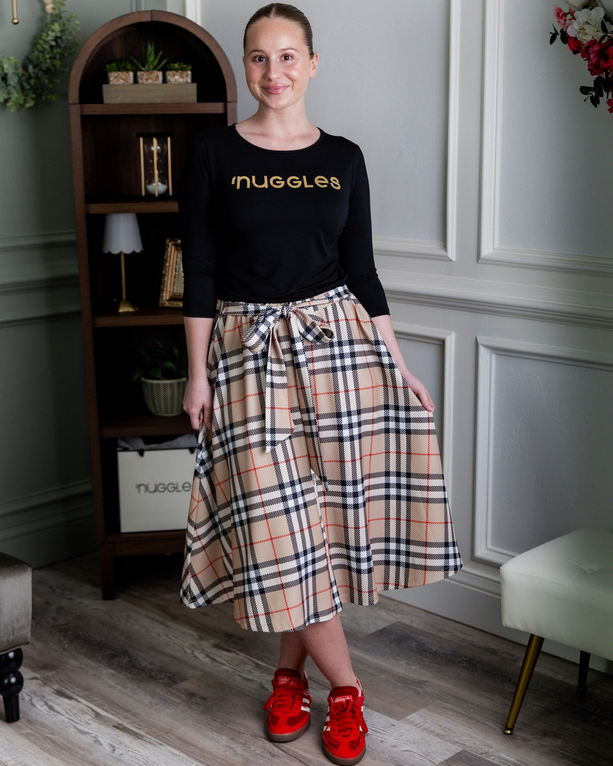 Bria Skirt in Sand Plaid nuggles-clothing