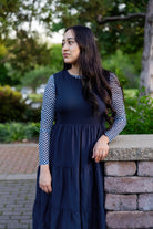 Women's long sleeve mesh layering top – modest, unlined, fitted top for stylish layering outfits