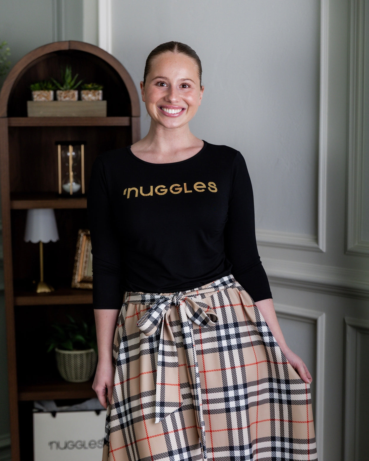 Bria Skirt in Sand Plaid nuggles-clothing