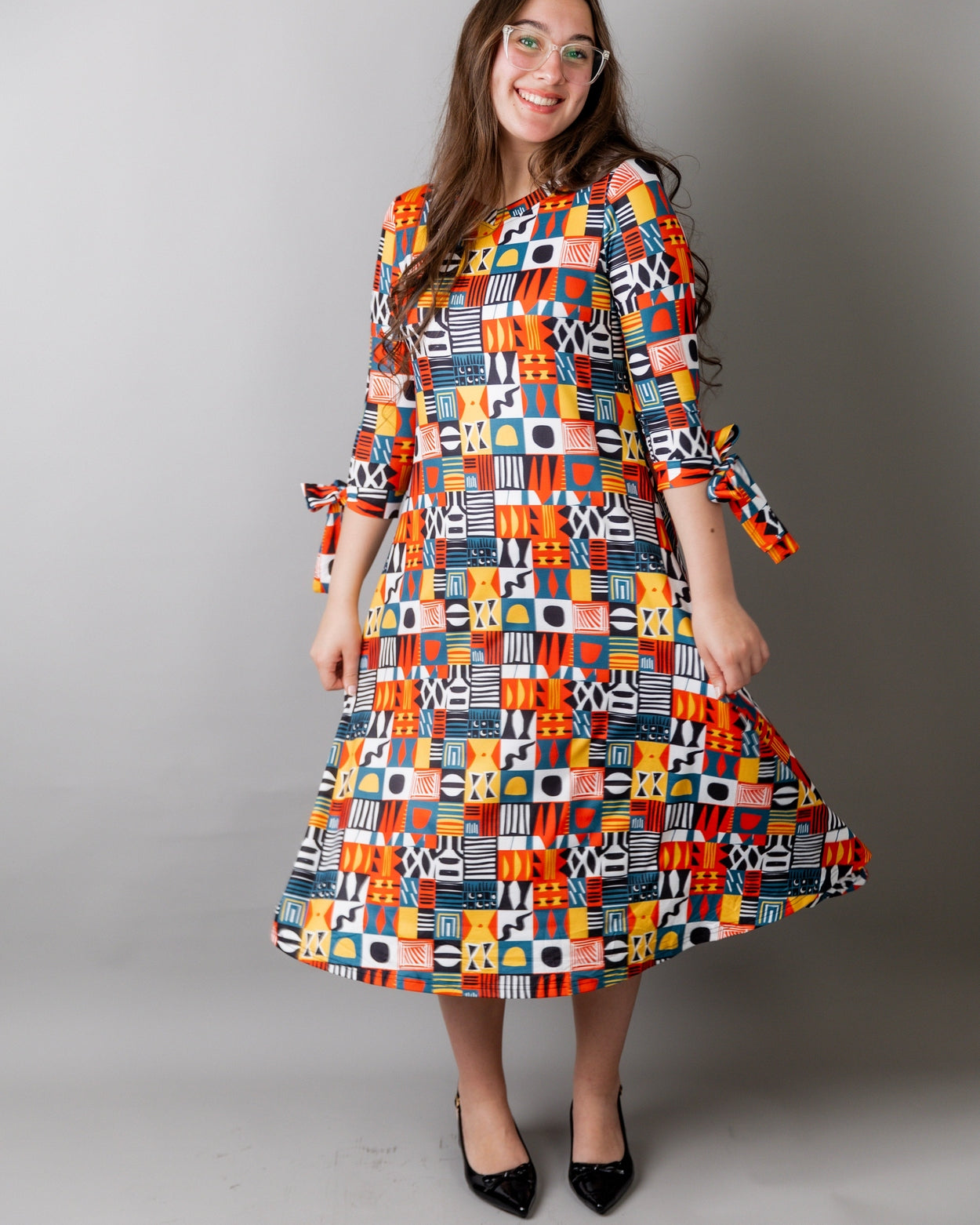 Hazel Dress in Playful Patchwork - Final Sale nuggles-clothing