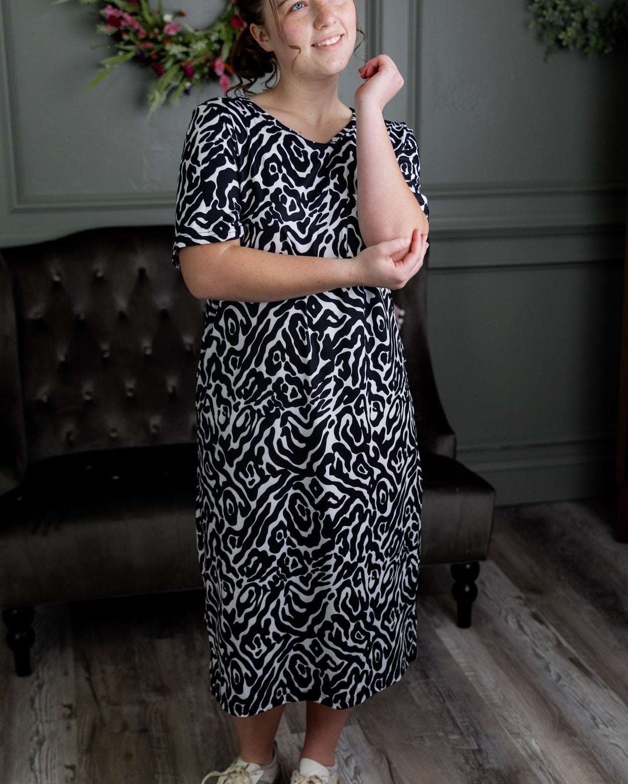 Aviva Dress in Black Ink Bloom nuggles-clothing