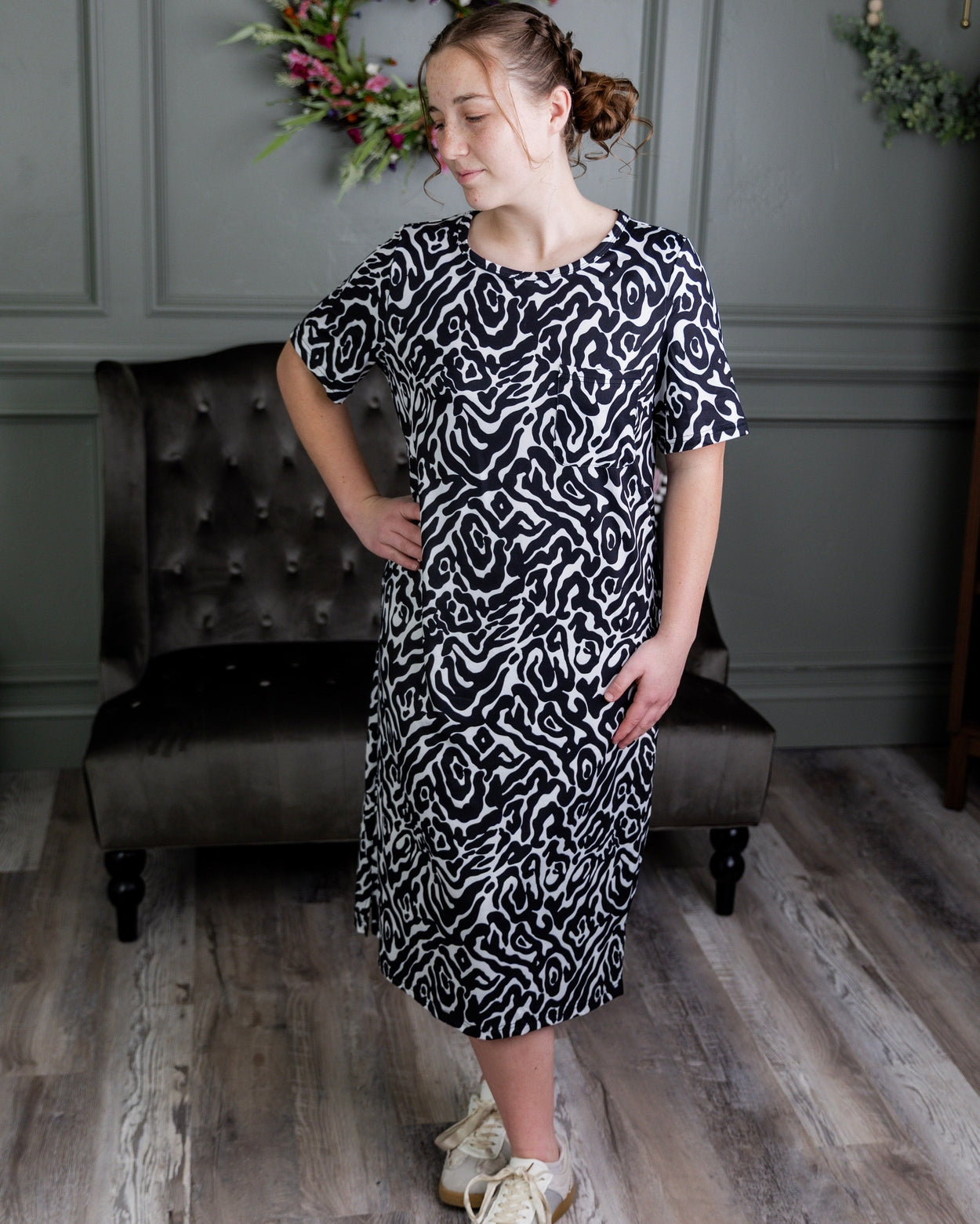 Aviva Dress in Black Ink Bloom nuggles-clothing