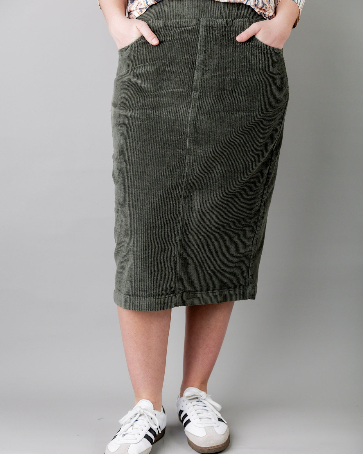 27" Corduroy Skirt in Army Green - Final Sale nuggles-clothing
