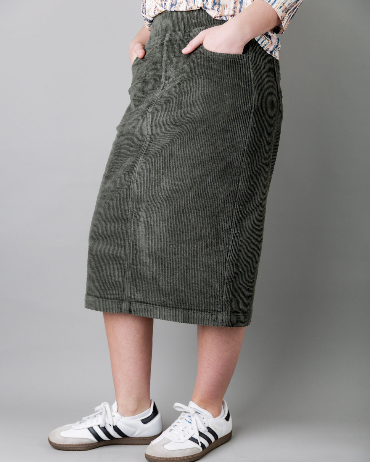 27" Corduroy Skirt in Army Green - Final Sale nuggles-clothing