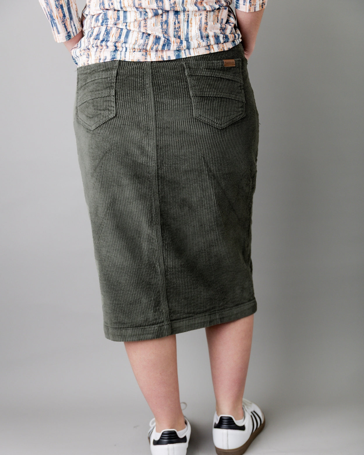 27" Corduroy Skirt in Army Green - Final Sale nuggles-clothing