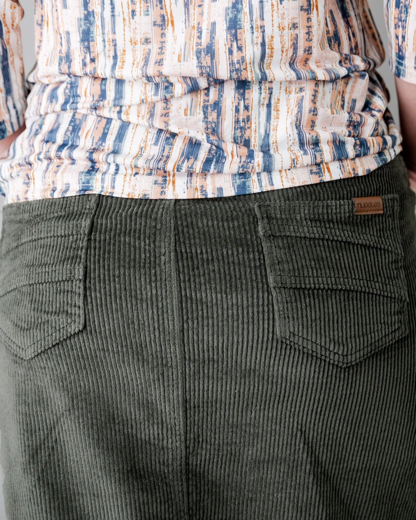 27" Corduroy Skirt in Army Green - Final Sale nuggles-clothing