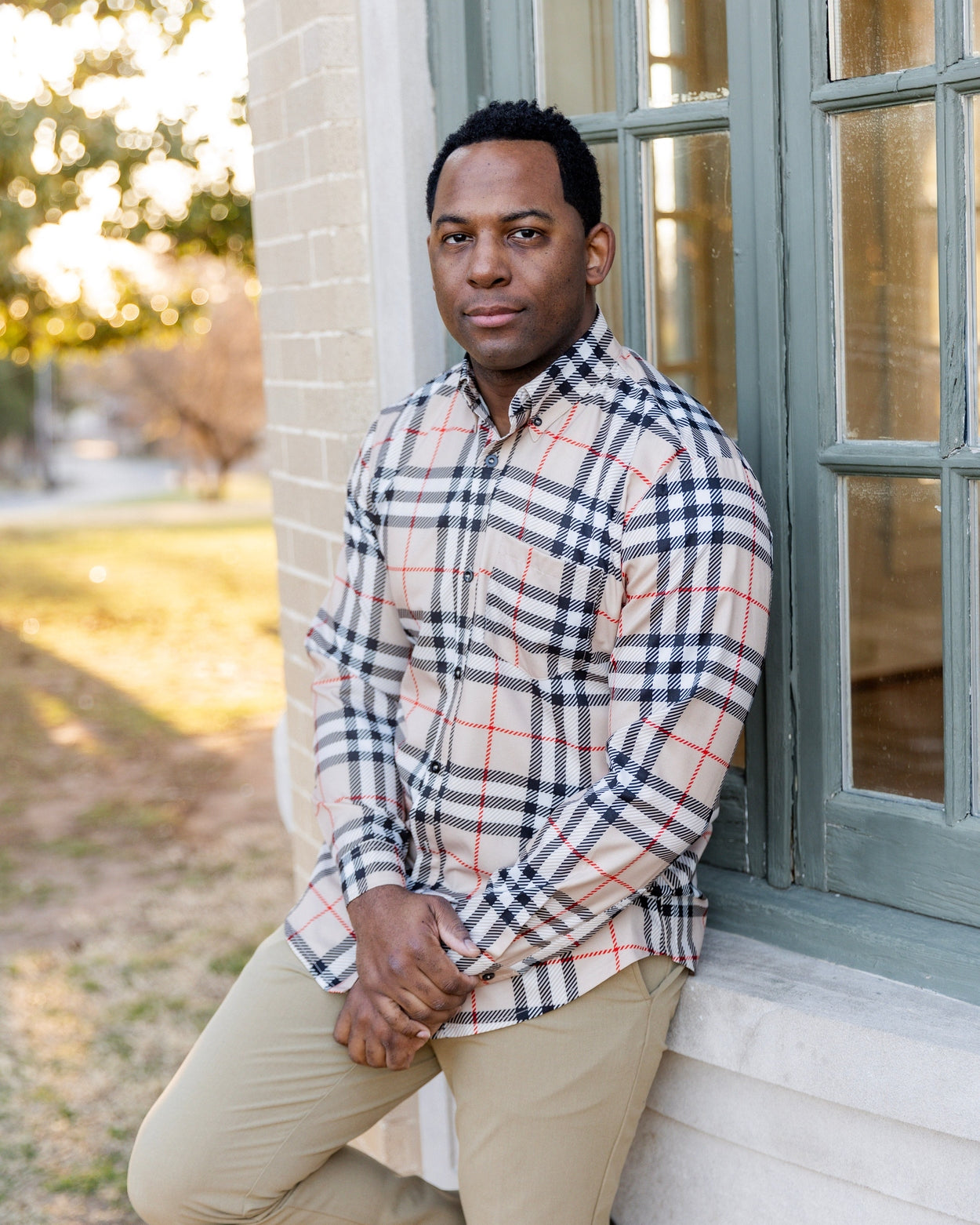 Men's Button Down Shirt in Sand Plaid - Final Sale nuggles-clothing