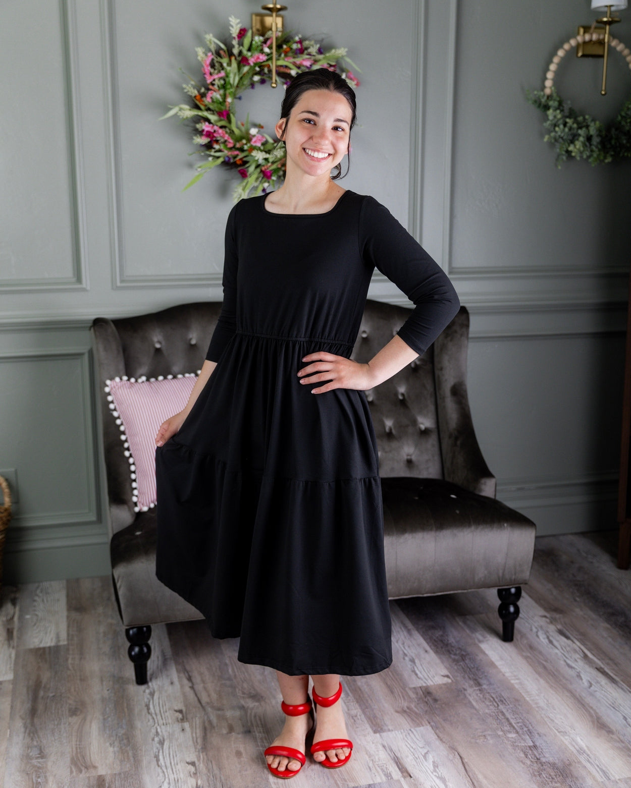 Model wearing Nuggles® Nova Dress in Black
