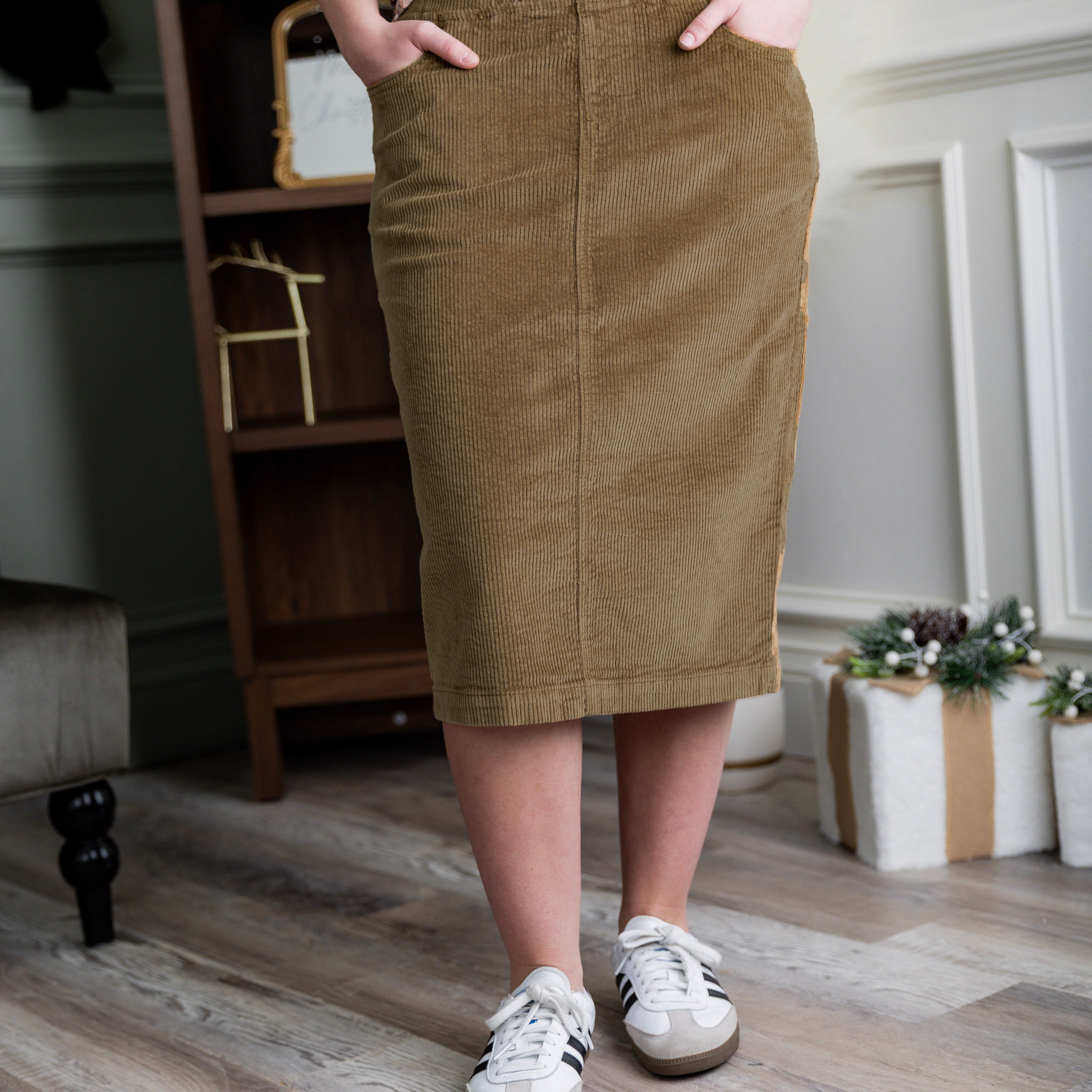 27" Corduroy Skirt in Tan