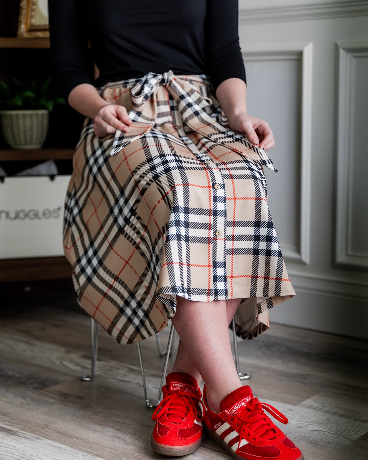 Bria Skirt in Sand Plaid nuggles-clothing