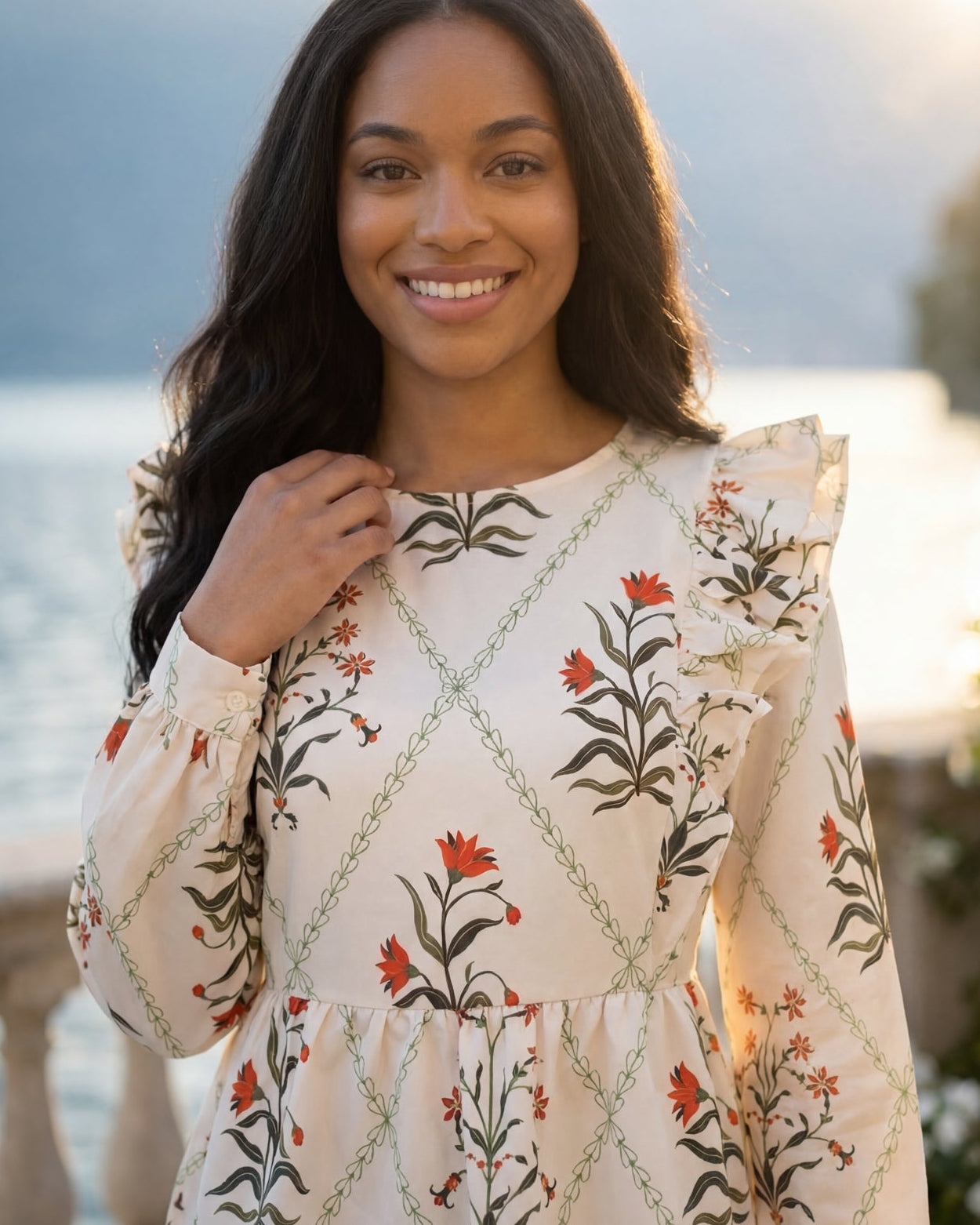 Model wearing Nuggles® Rae Top in Ivory Spring