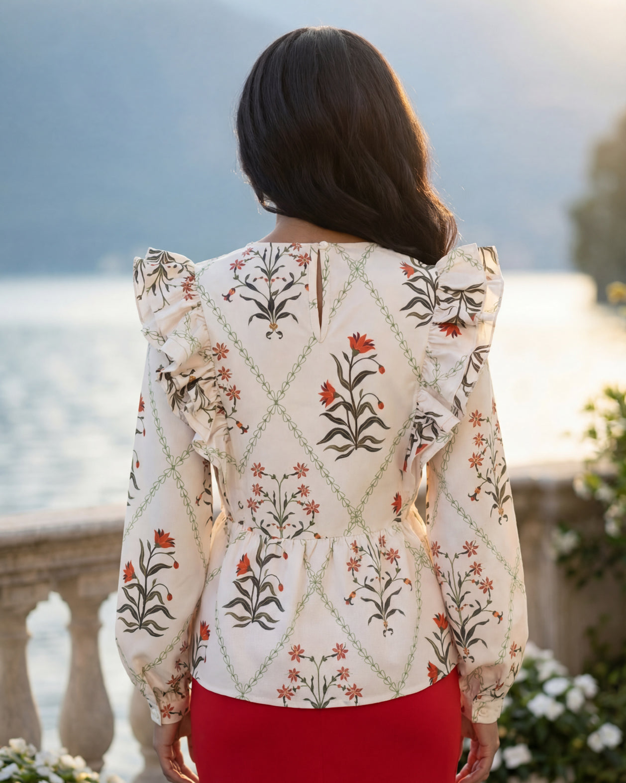 Model wearing Nuggles® Rae Top in Ivory Spring