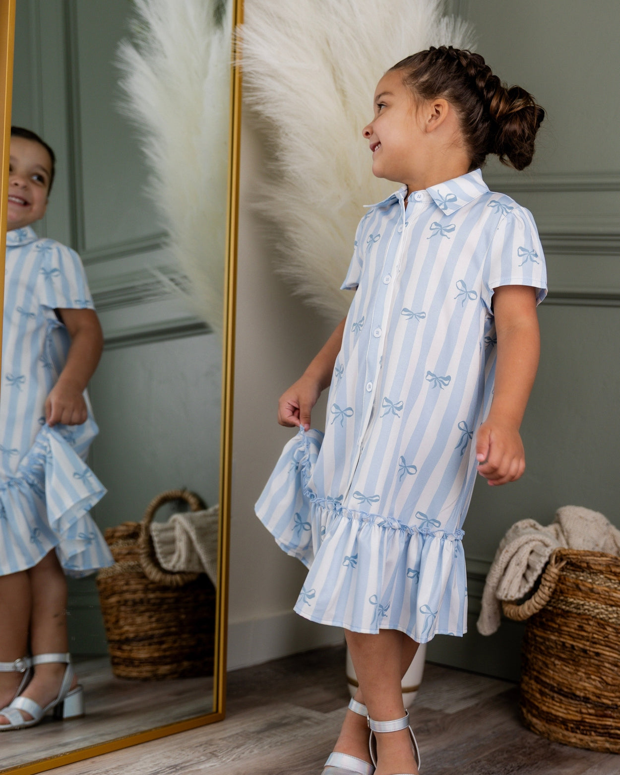 Girls Ellie Dress in Sweet Ribbon Stripe nuggles-clothing