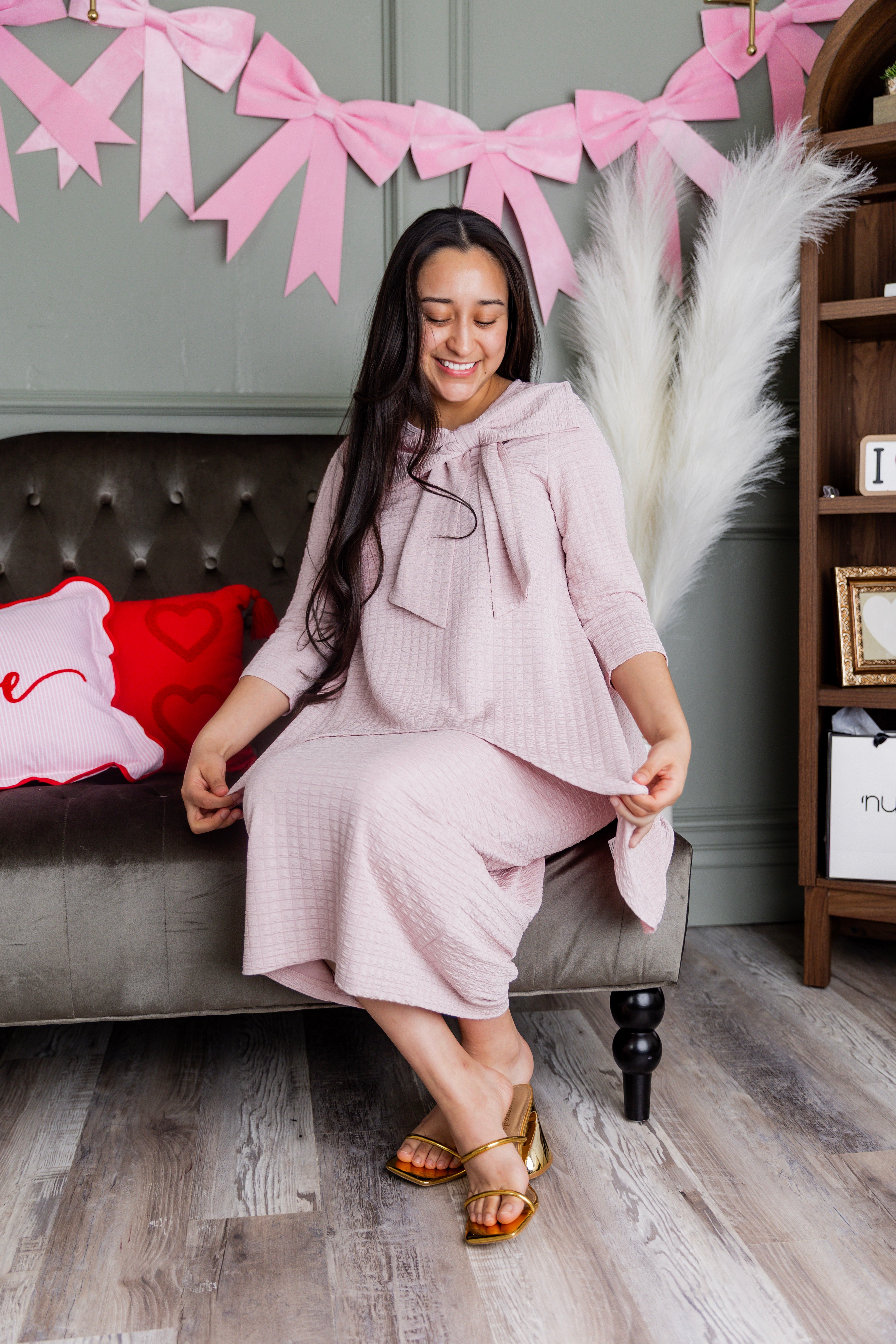 Model wearing Nuggles® Eleanor Top in Pink