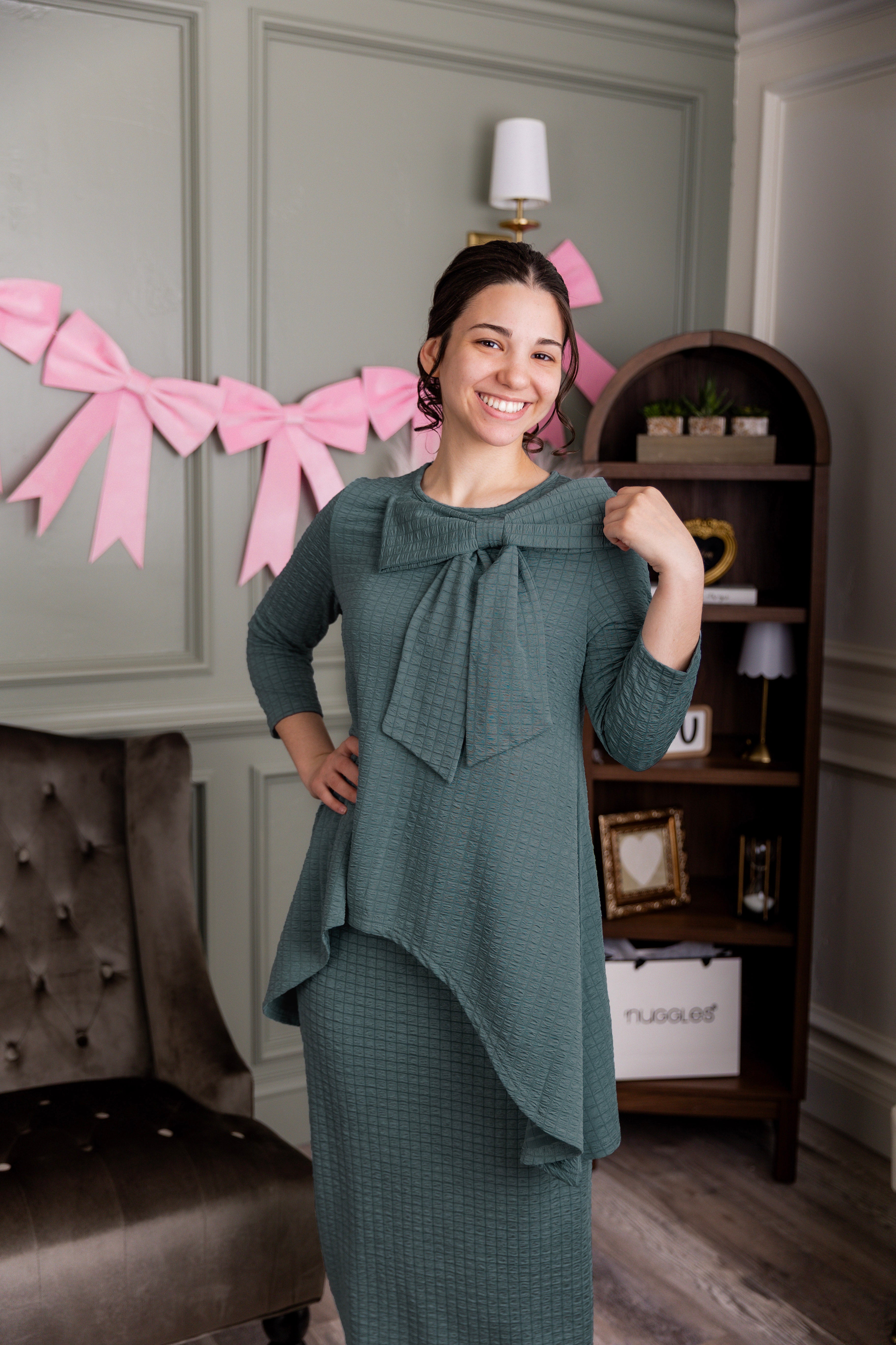 Model wearing Nuggles® 31" Eleanor Skirt in Green