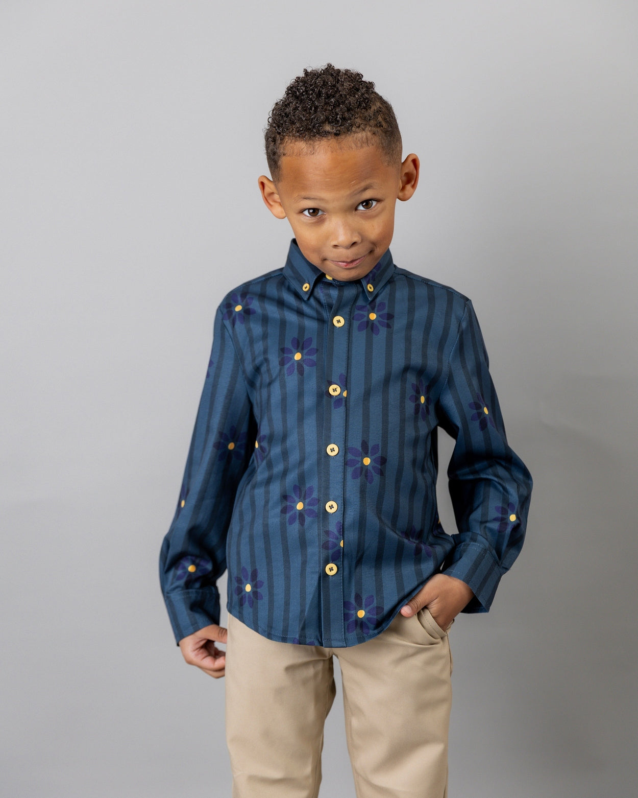 Boys' Button Down Shirt in Pinstripe Ditsy - Final Sale nuggles-clothing