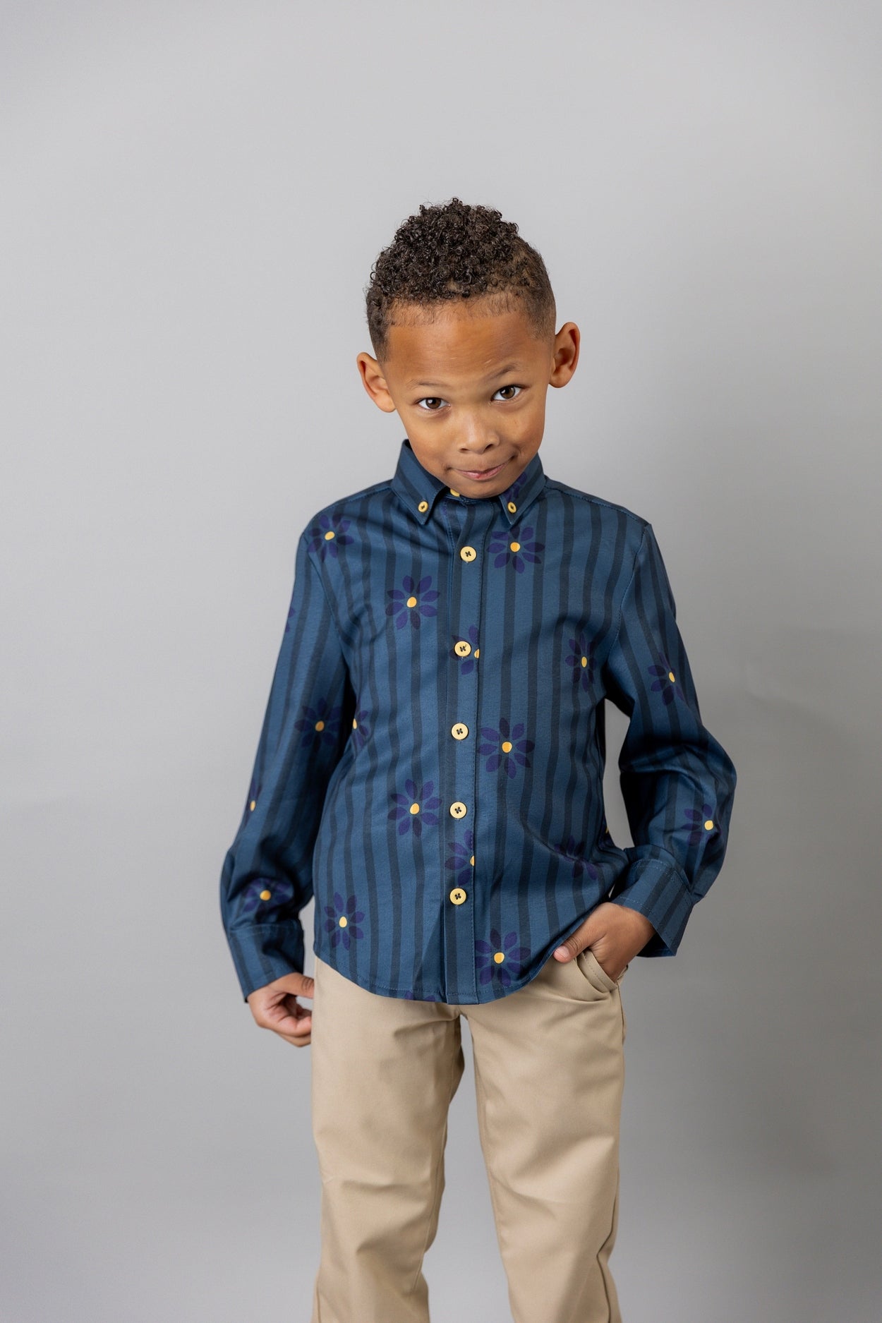 Boys' Button Down Shirt in Pinstripe Ditsy - Final Sale nuggles-clothing