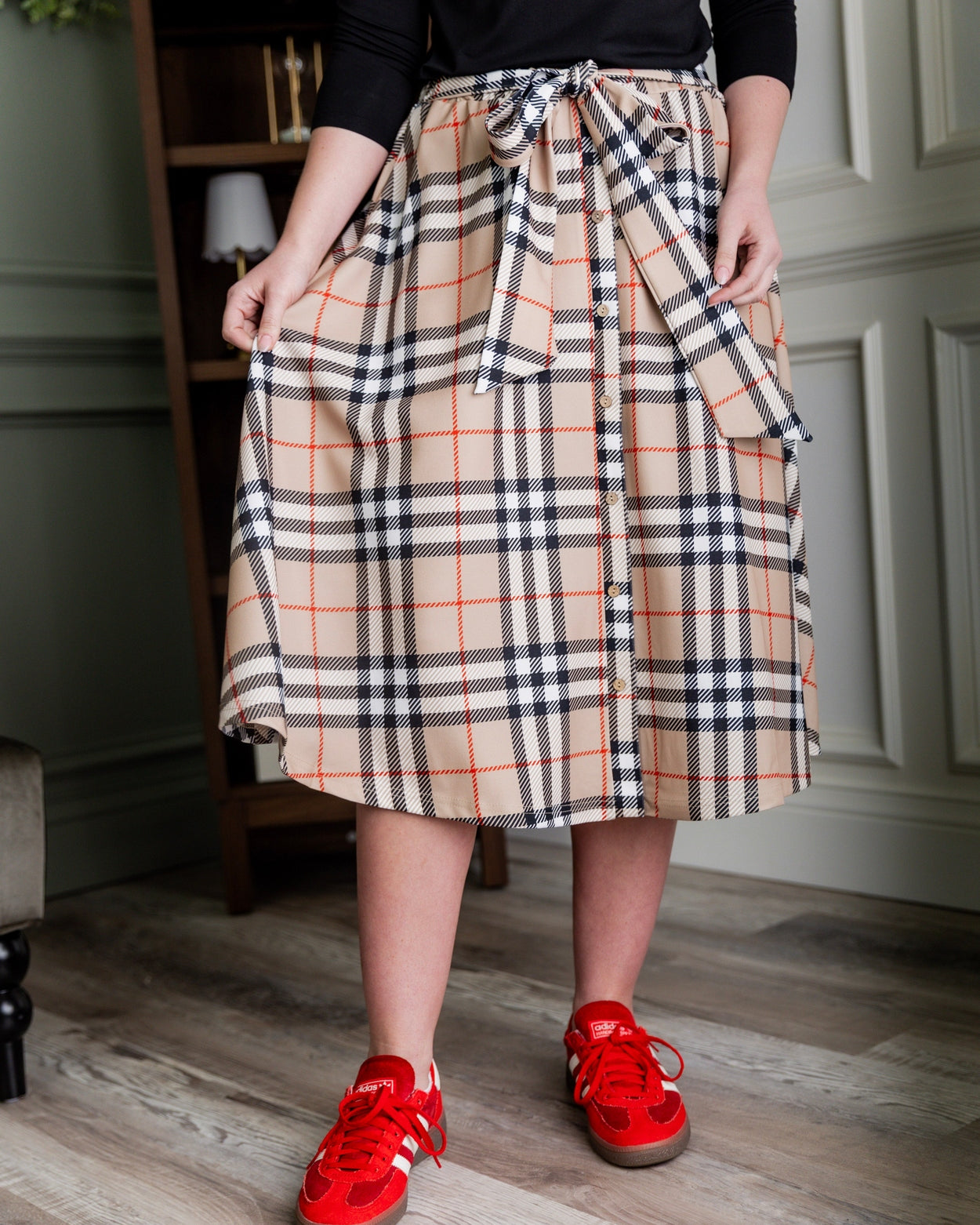 Bria Skirt in Sand Plaid nuggles-clothing