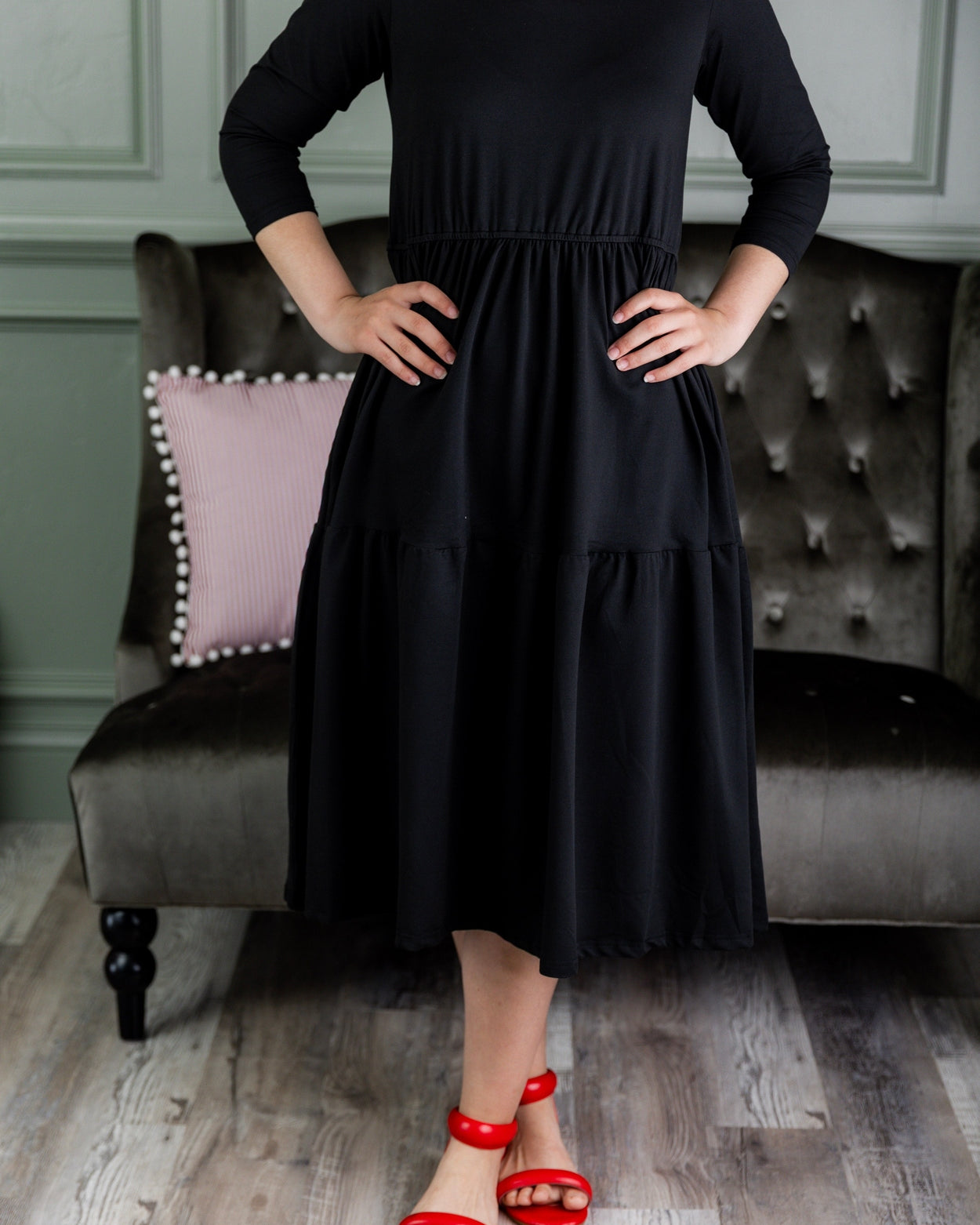 Model wearing Nuggles® Nova Dress in Black