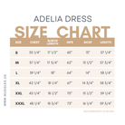 Size chart for Nuggles® Adelia Dress with measurements in inches.