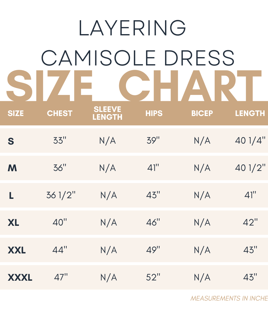 Nuggles Layering Camisole Dress size and fit chart