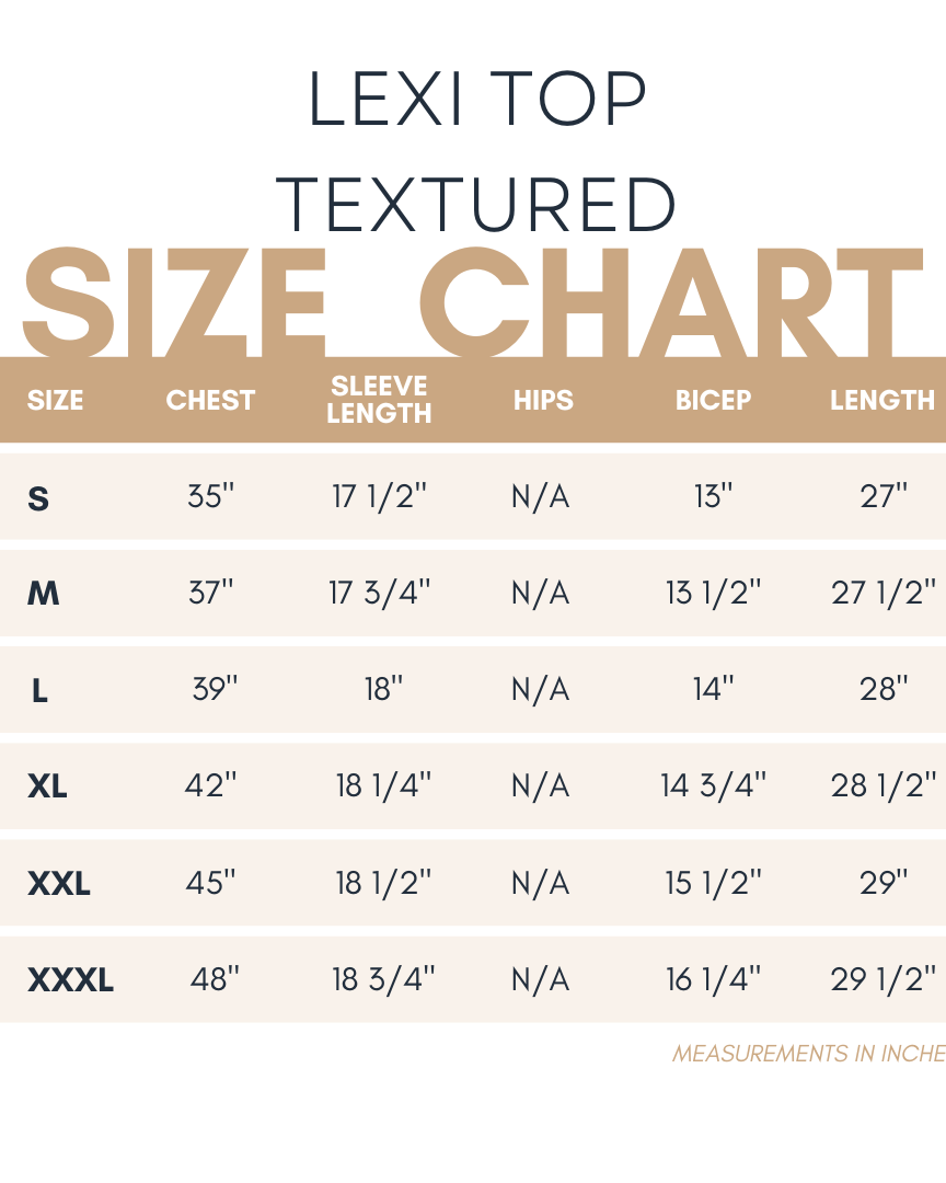 Nuggles® size chart for Lexi Bow Top