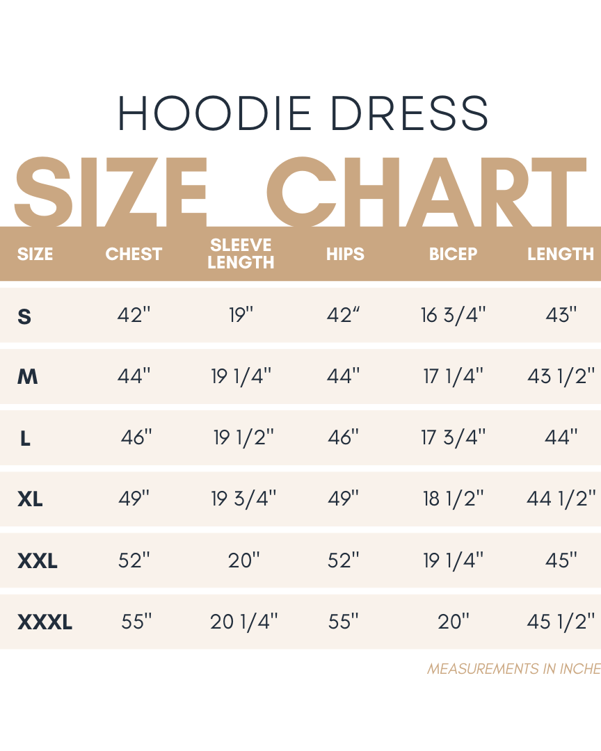 Nuggles® Size chart for Hoodie Dress