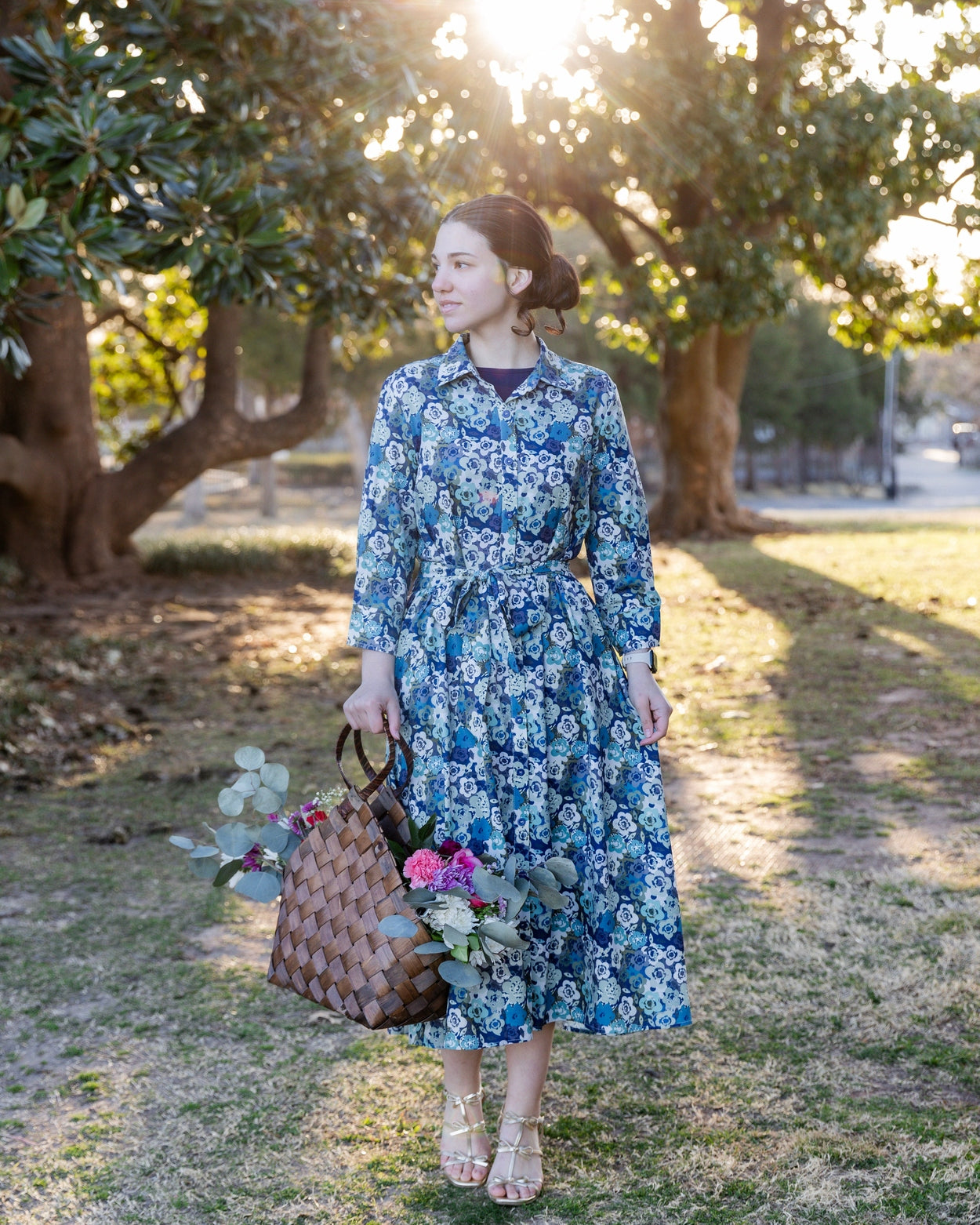 Model wearing the Nuggles® Rachel Dress in Storm Brush