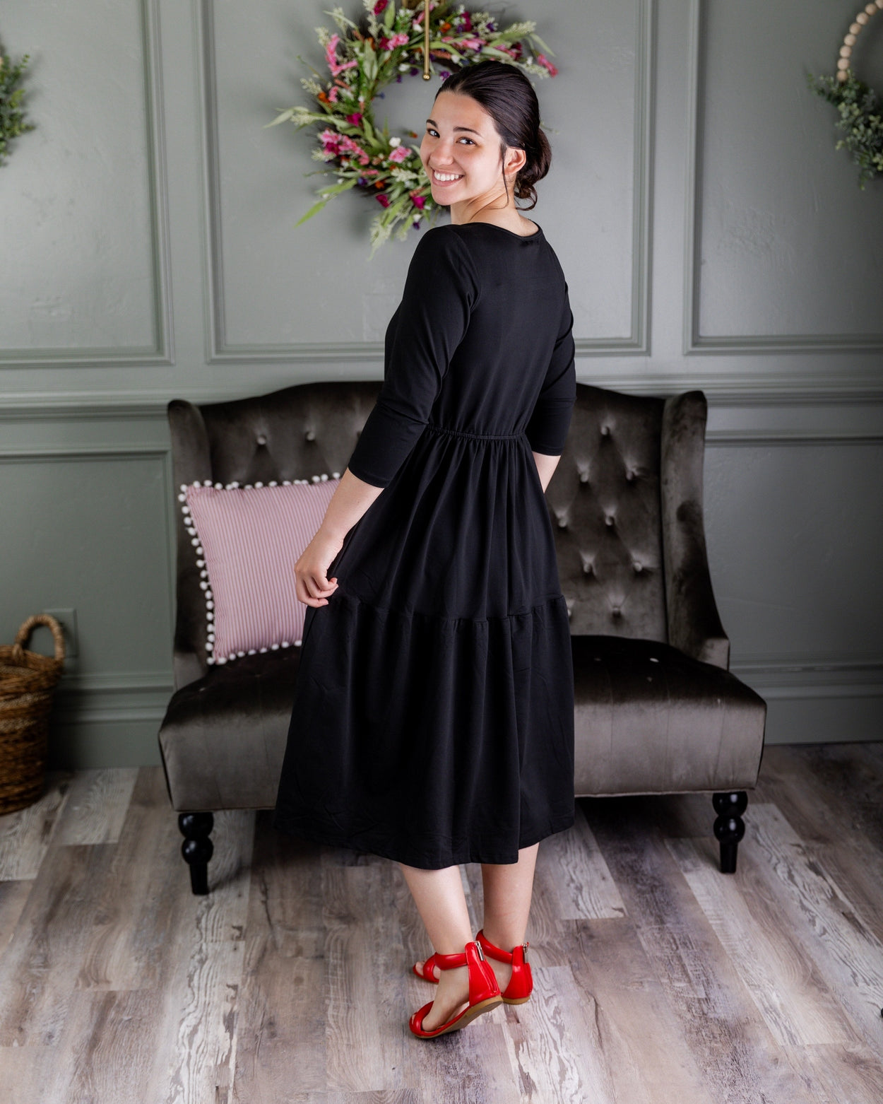 Model wearing Nuggles® Nova Dress in Black